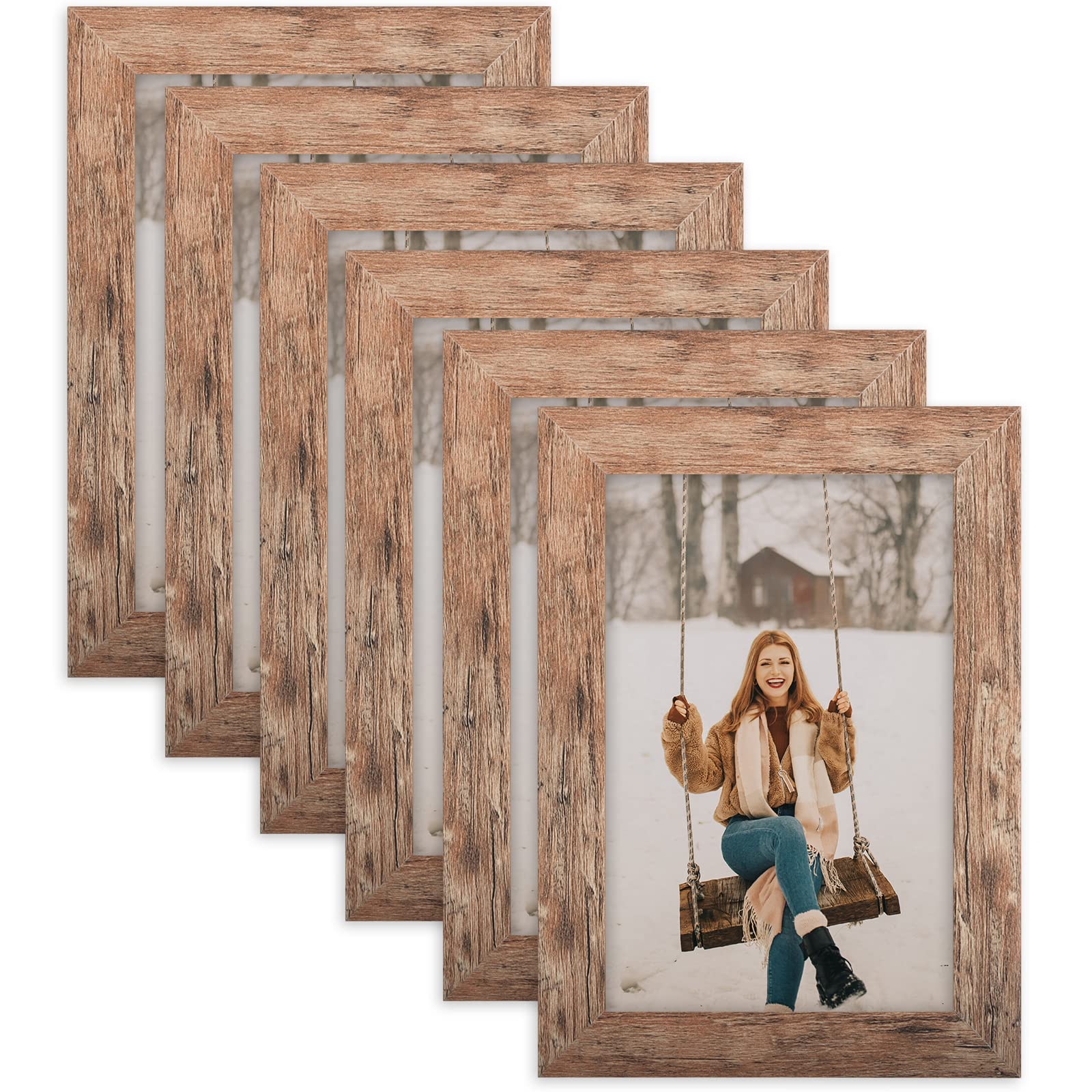 TOFOREVO 4x6 Picture Frames Set of 6 Rustic Wood Grain Photo Frame for Gallery Wall Mounting or Tabletop Display