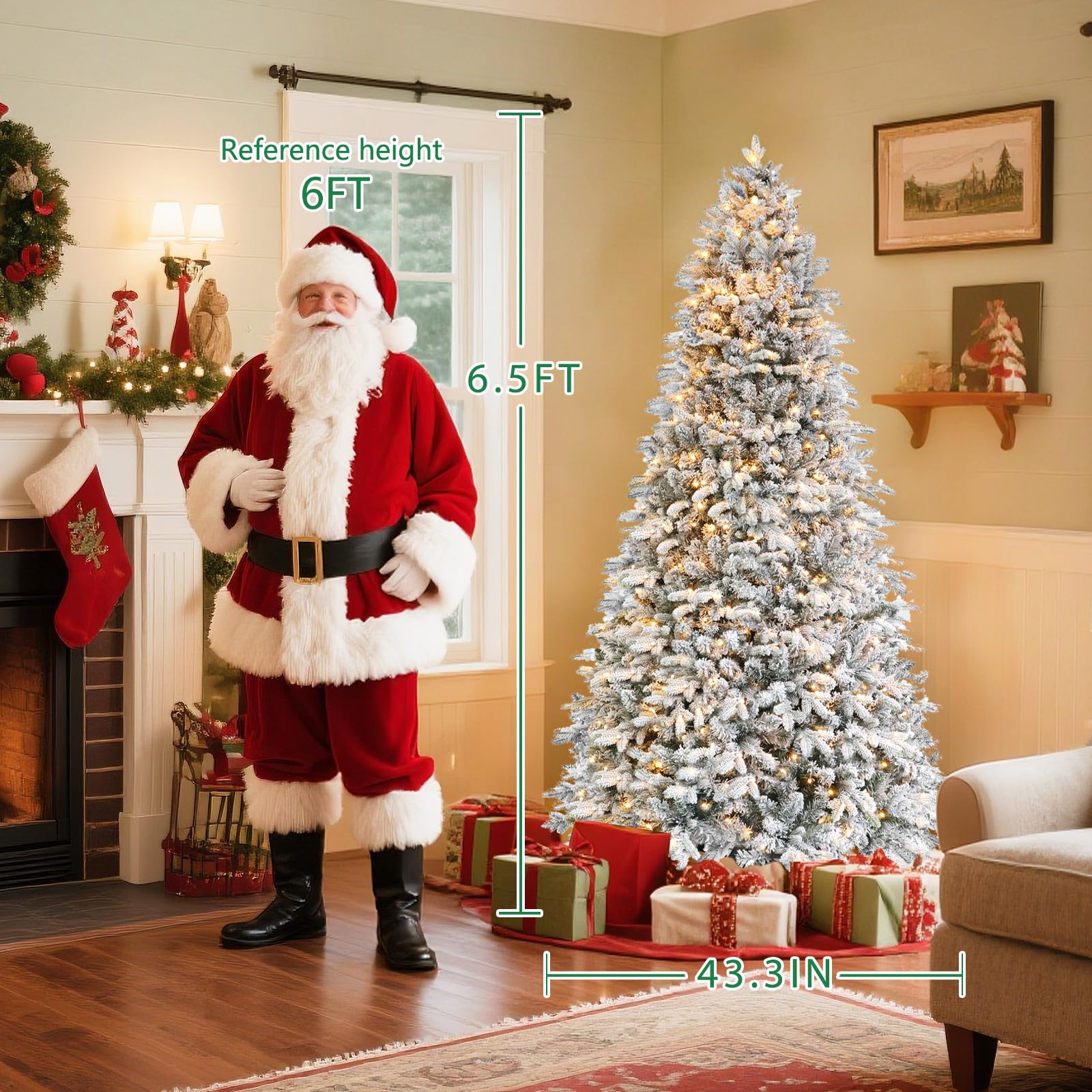 VINCONLIDY Rotating Flocked Christmas Tree 6.5ft - Prelit Musical Artificial Xmas Tree with Remote Control, 1036 PE & PVC Mixed