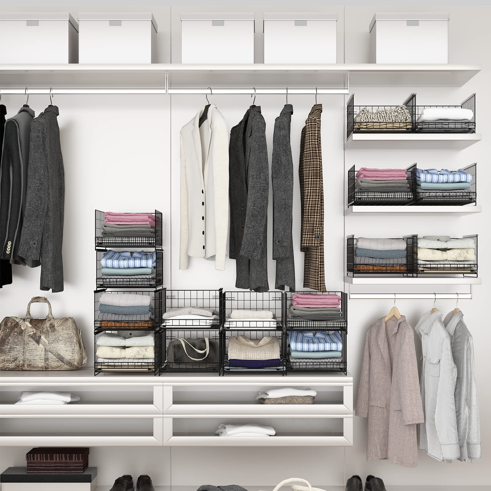 Hongtamoya 4-tier Sliding Closet Organizers and Drawer Storage Shelves, Stackable Storage Bins for Jean Pants Sweaters, Metal Dr
