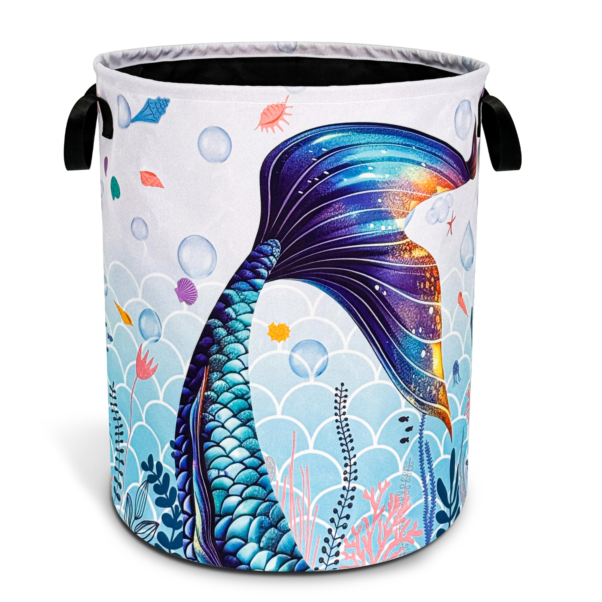 Blue Purple Mermaid Tail Laundry Basket Beautiful Foldable Oxford Cloth Funny Tote Bag Laundry Hamper Clothes Storage Bucket Toy