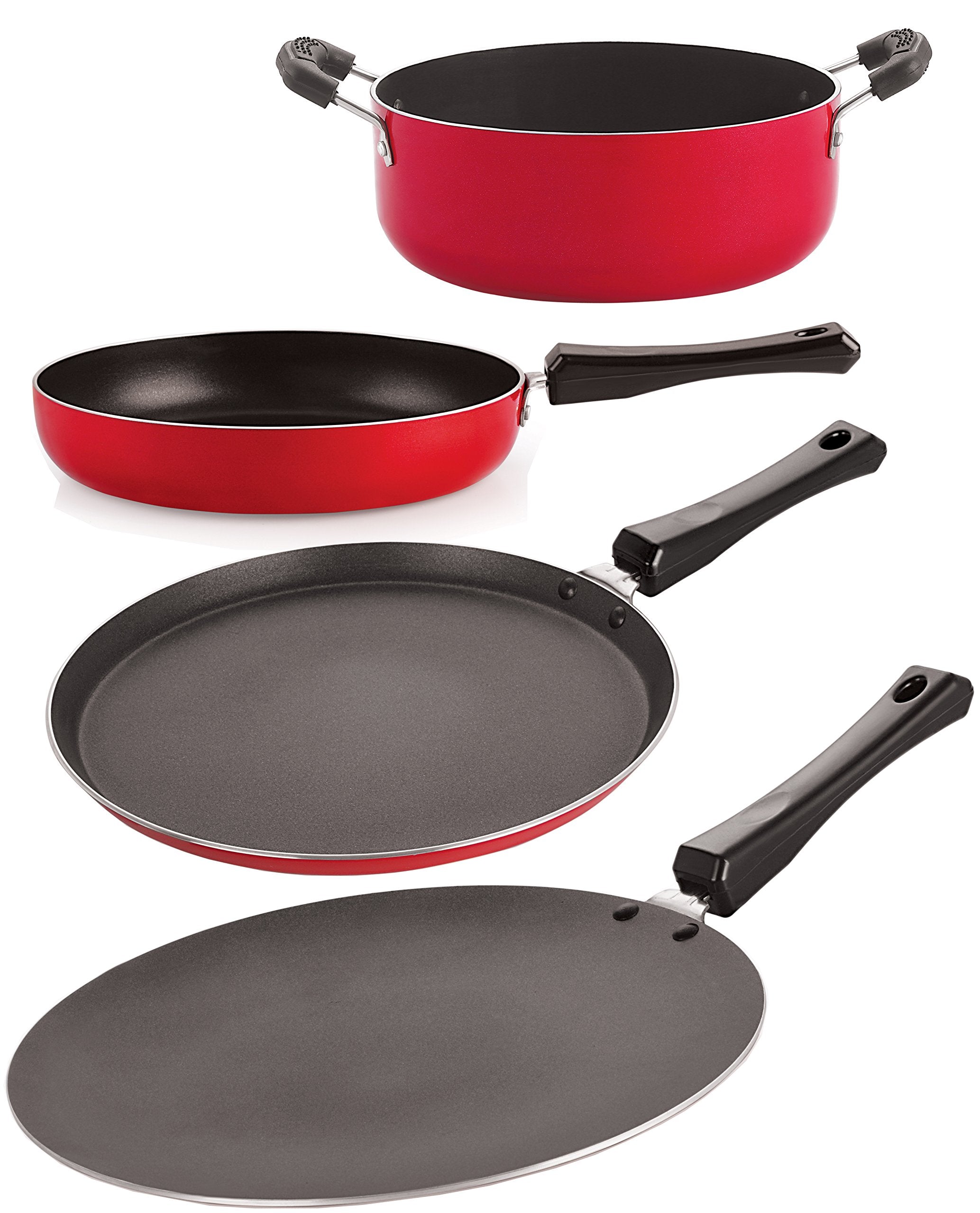 Nirlon NonStick Aluminium Gas Compatible 4 Piece Pots And Pans Kitchen Cooking Item Combo Gift Set