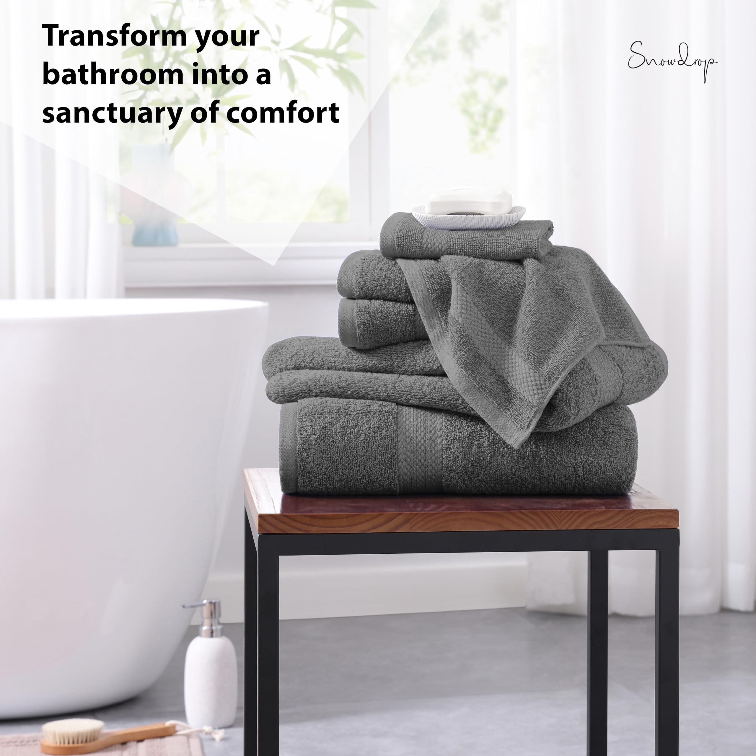 Snowdrop Grey Bath Towels For Bathroom Sets -2 Large Bath Towels, 4 Bathroom Hand Towels, 4 Wash Cloths, Yoga Towel, Pool Towels