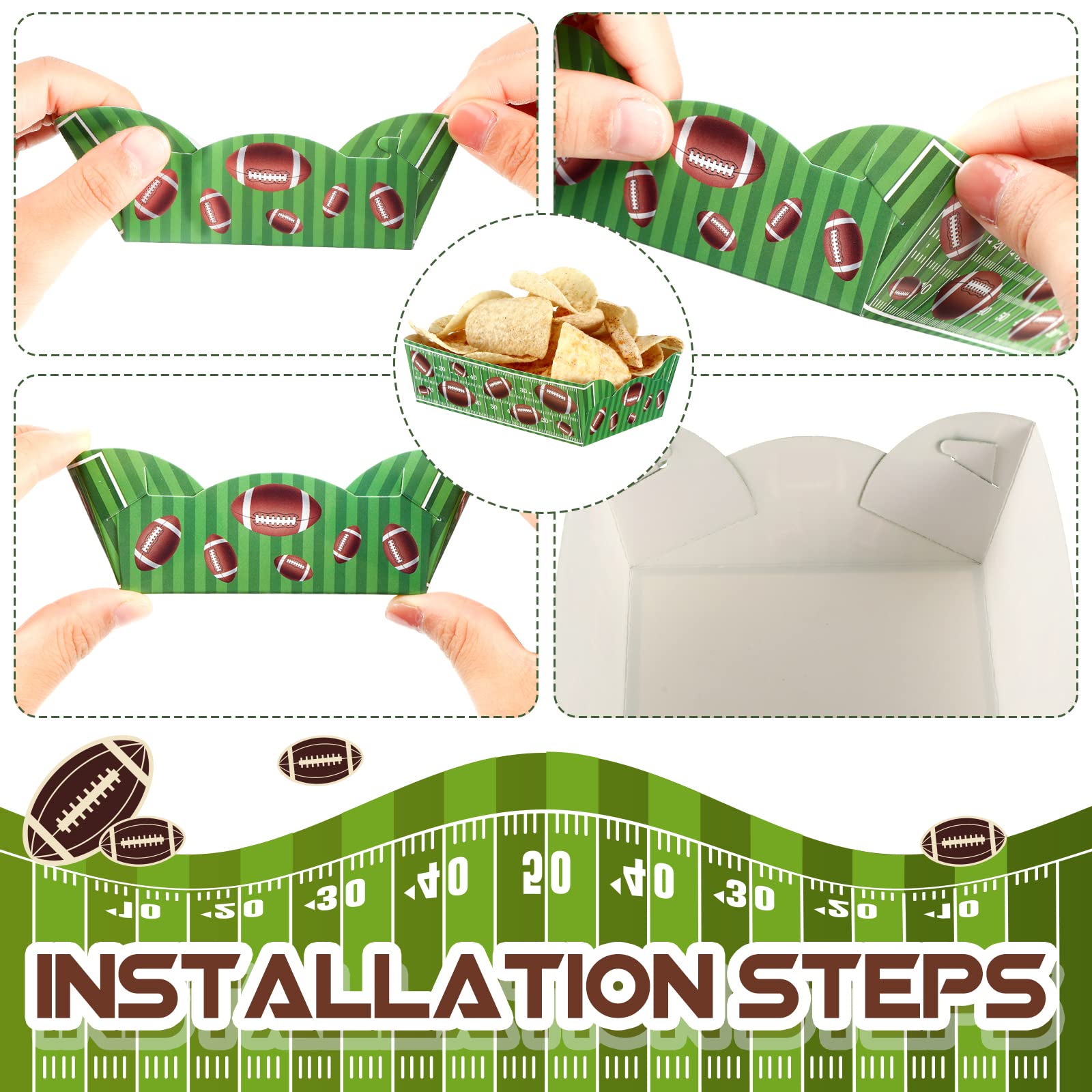 60 Pack Football Party Supplies Football Plates Paper Food Serving Tray Paper Trays Paper Food Boats Paper Food Tray For Concess