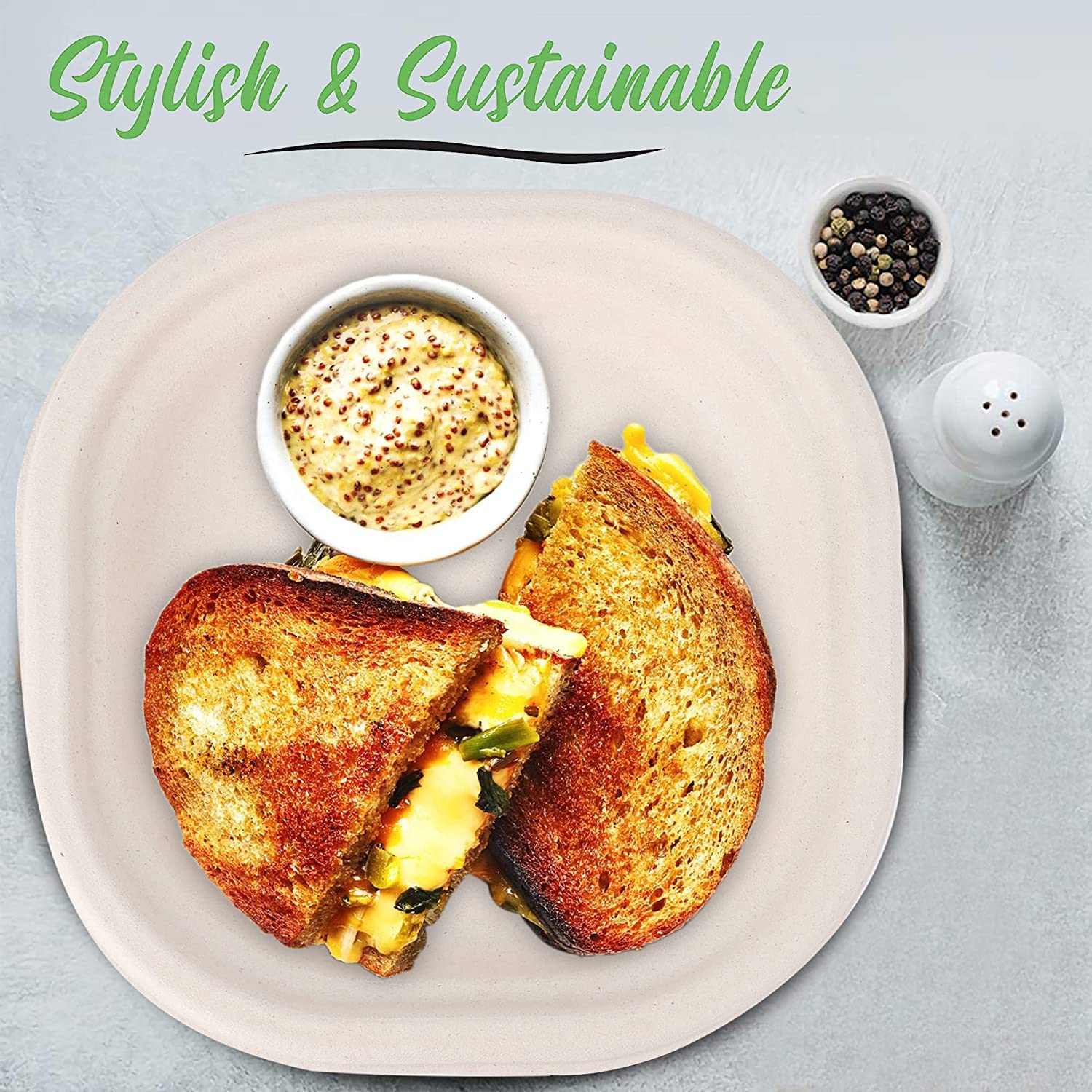 Sanwalsa Disposable Square Bagasse Paper Plates, 6 Inches Diameter, Set Of 25 Pcs - Beige