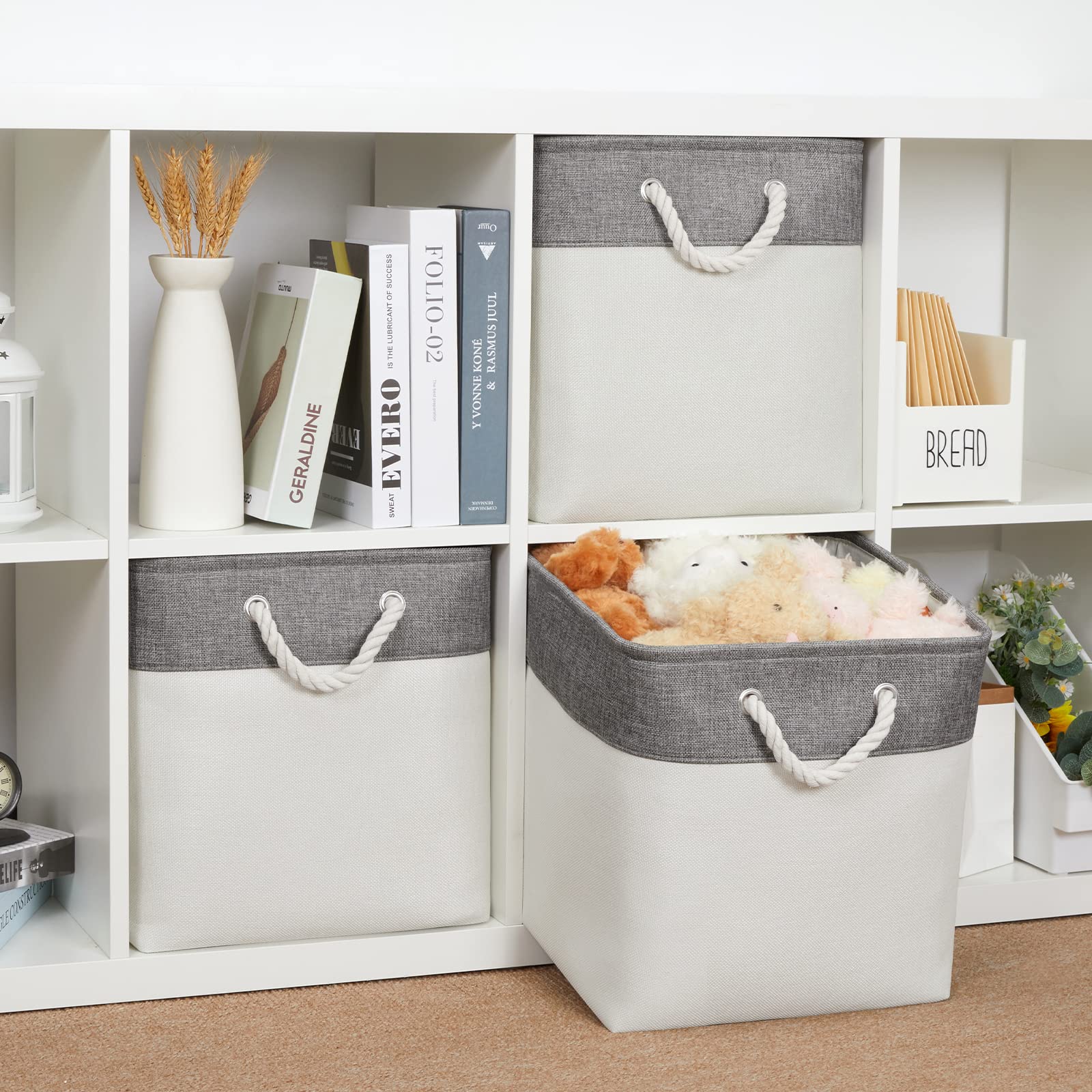 Bidtakay Fabric White Baskets For Shelves Set Of 3 Cube Storage Large Organizer Bins 13X13 Closet Storage Bins For Home Office N