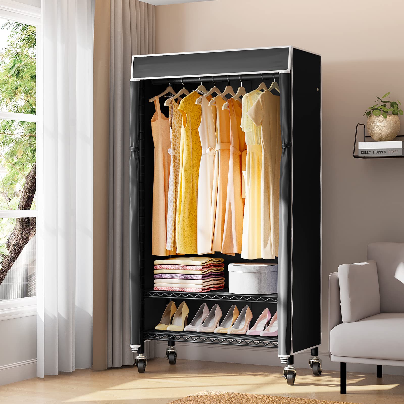 Vipek R1C Rolling Clothes Rack With Cover Portable Closet For Hanging Clothes, Heavy Duty Garment Rack Freestanding Clothing Rac