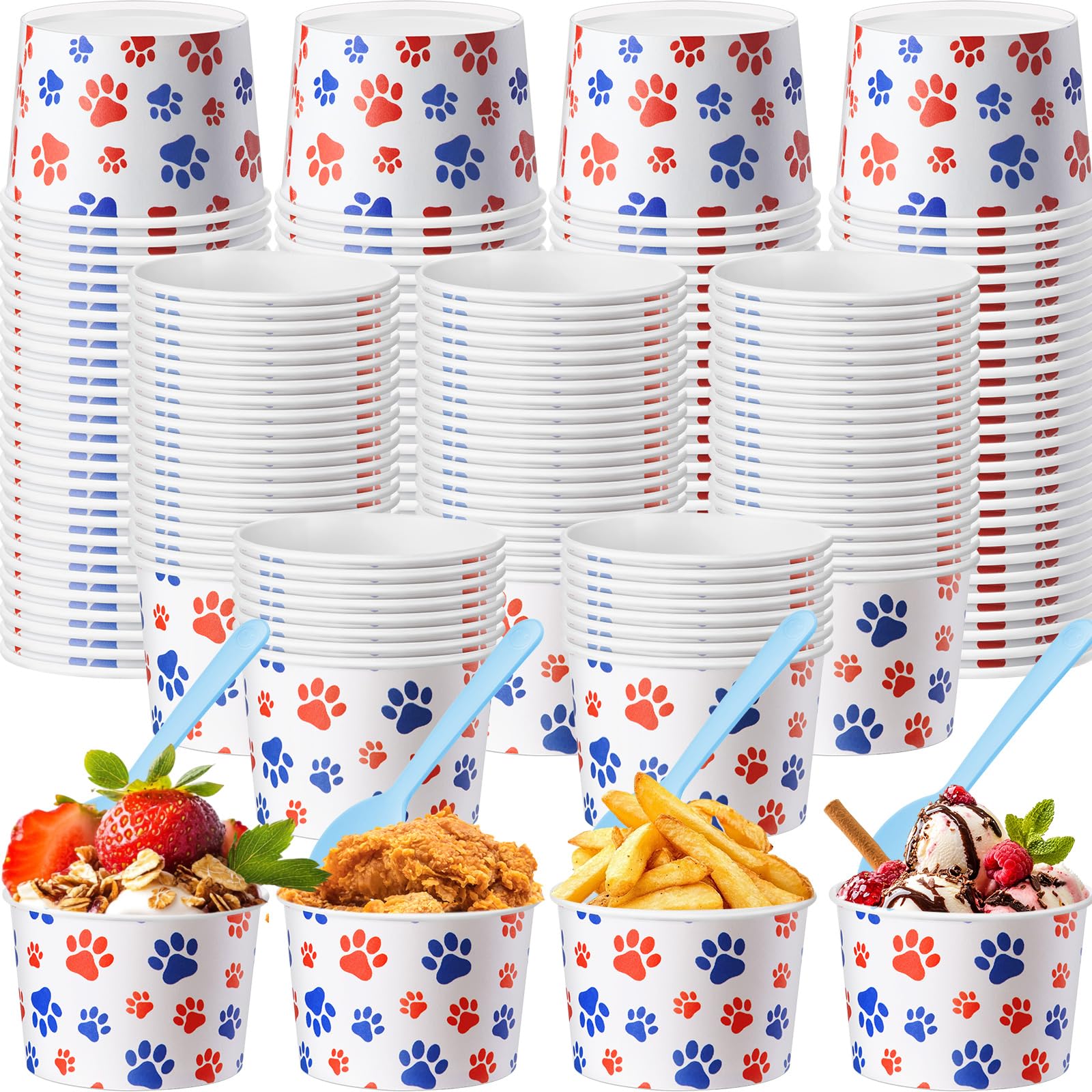 SiliFine 50 Pcs 9 oz Blue Dog Paw Cups Ice Cream Paper Cups Bulk Blue Dog Birthday Party Supplies Disposable Snack Print Bowls f