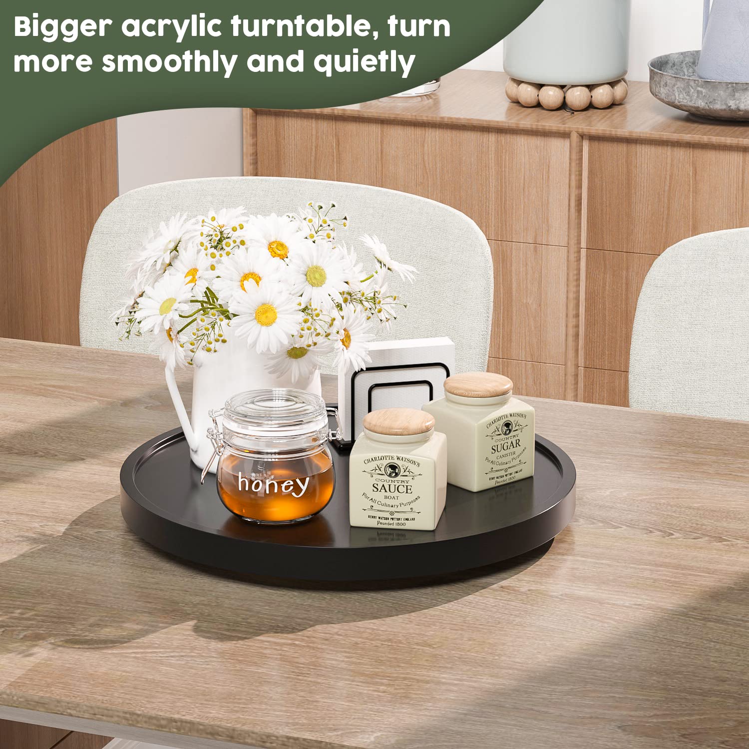Lazy Susan For Table, 12 Inch Non-Skid Bamboo Turntable Organizer For Salt Pepper Spices And Olive Oil Next To Stove, Wooden Laz