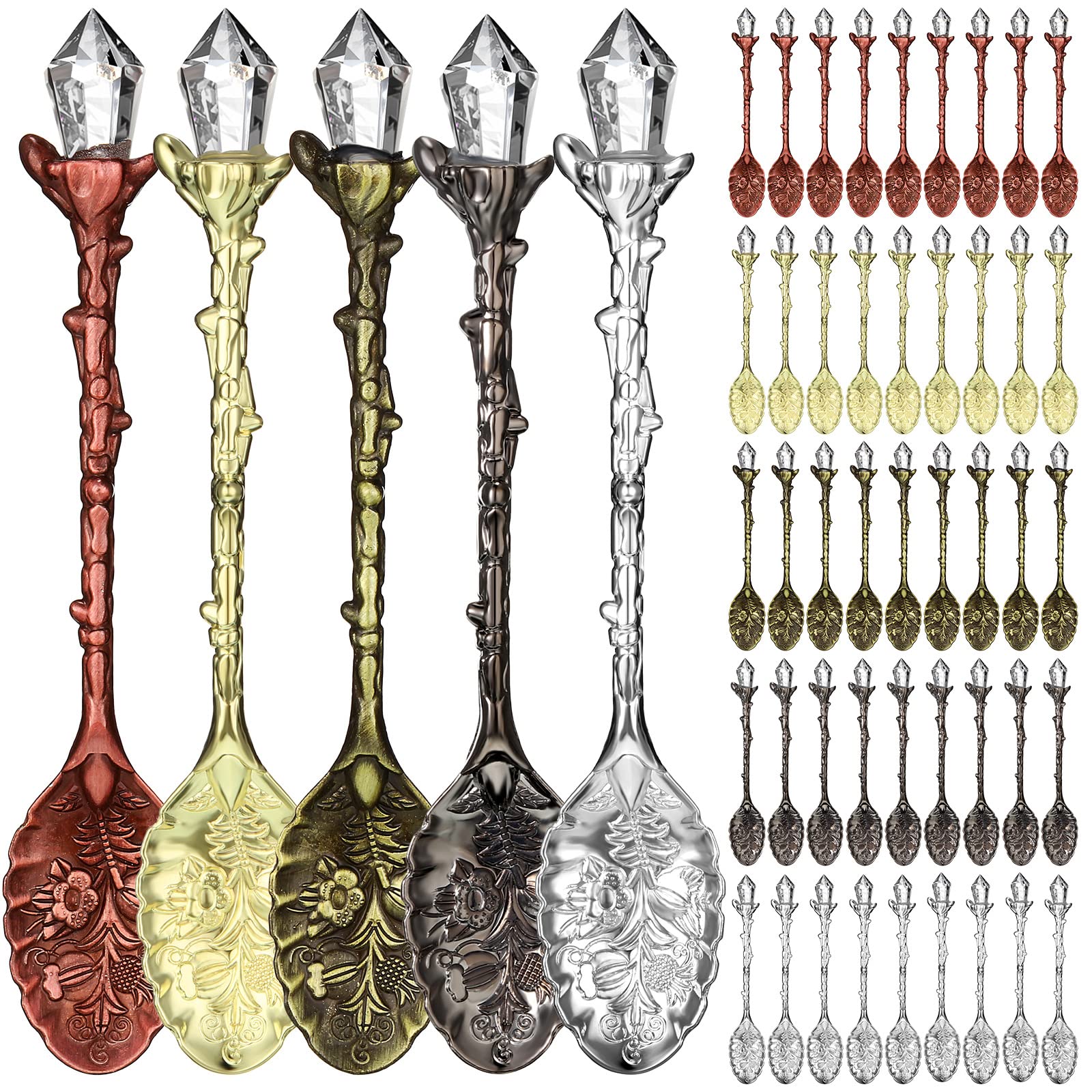 Retro Coffee Spoons Crystal Alloy Spoons Vintage Carved Coffee Spoon Decorative Dessert Ice Cream Spoons Set For Cafe Tableware