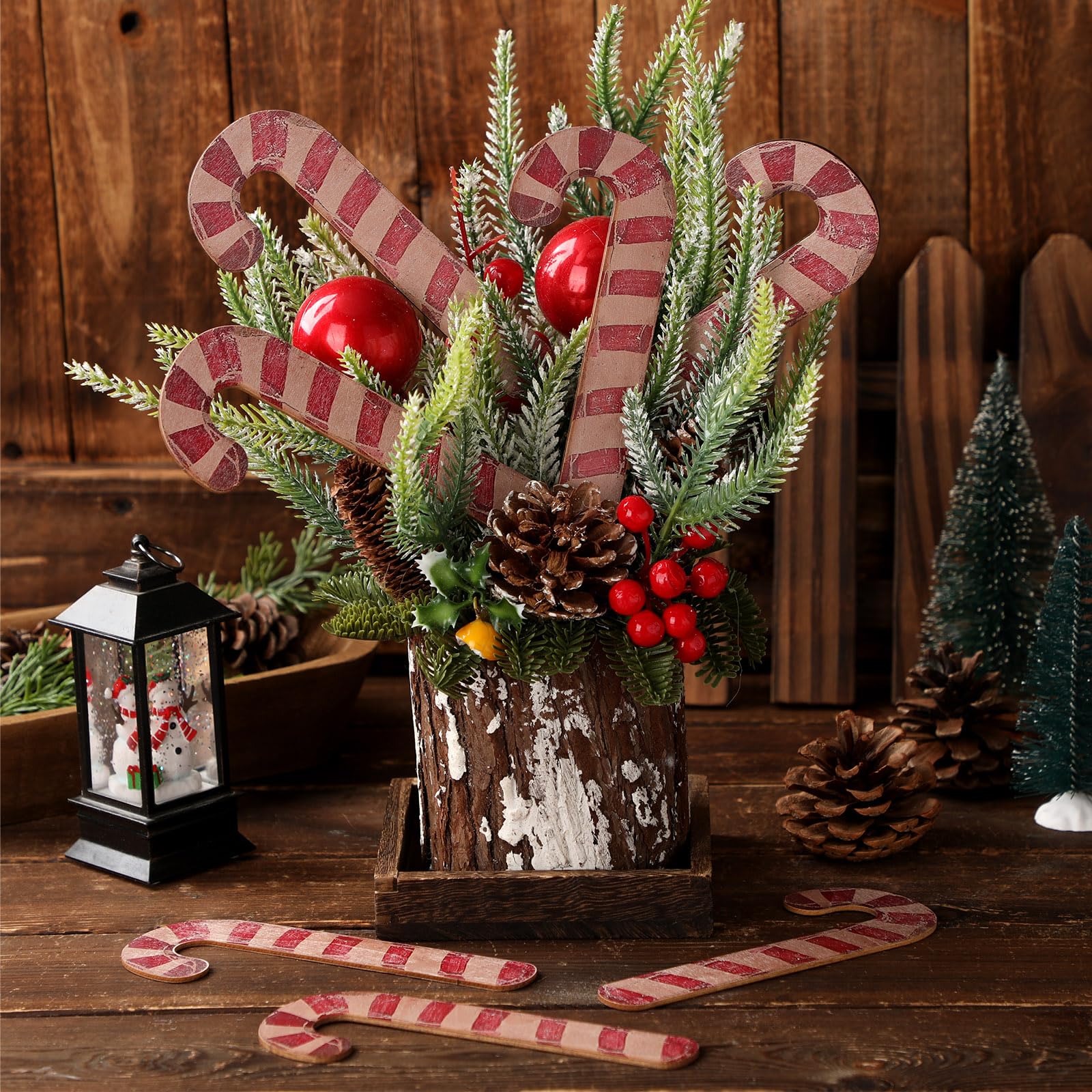 Gemscream 12 Pcs 6 Inch Rustic Christmas Candy Cane Farmhouse Christmas Candy Cane Vintage Red and White Striped Xmas Tree Ornam