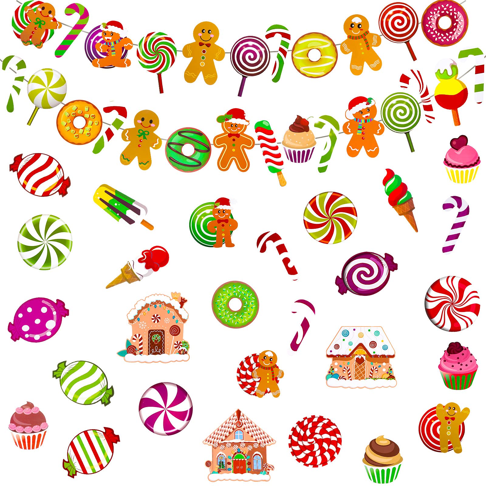103 Pieces Christmas Peppermint Cutouts Gingerbread Colorful Candies Round Lollipop Cutouts Land Theme Birthday Wedding Party De