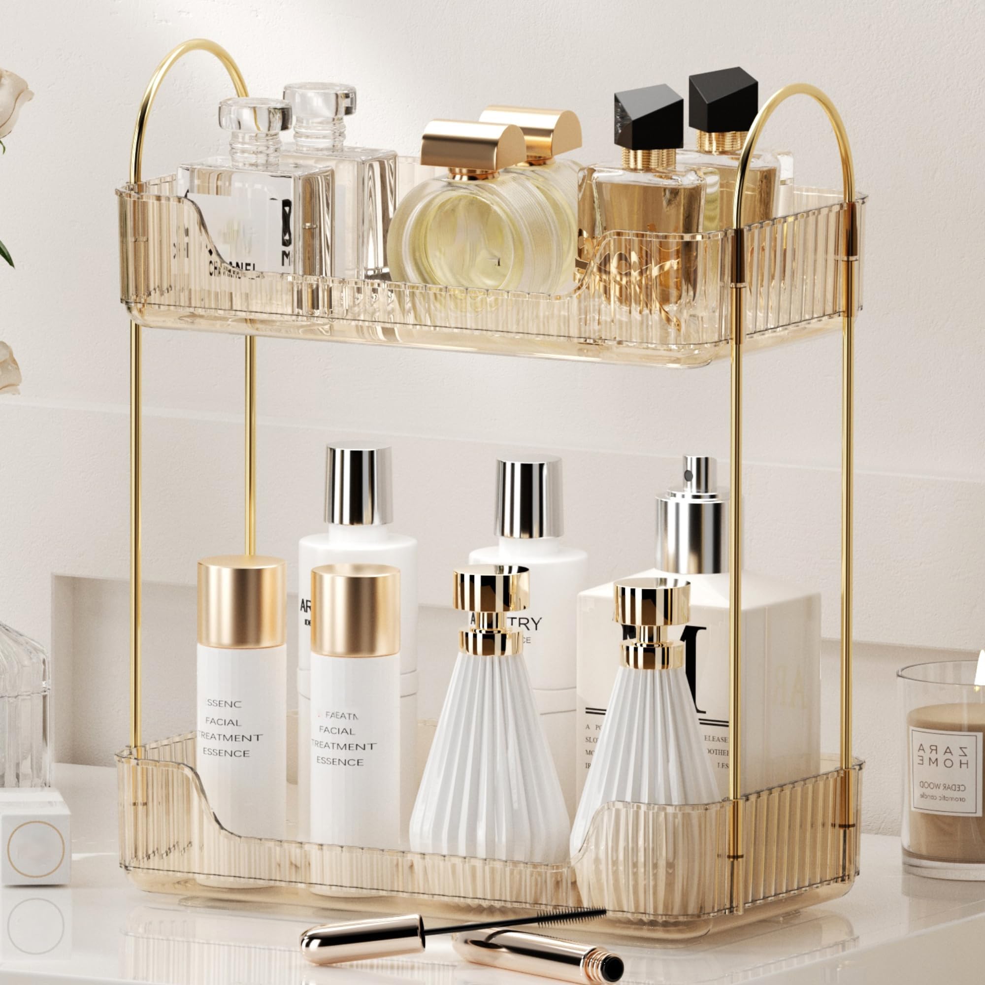 Ycia&Done Bathroom Organizer Countertop,2 Tiers Bathroom Counter Organizer, Skincare Organizers,Cosmetics Shelf, Perfume Holder