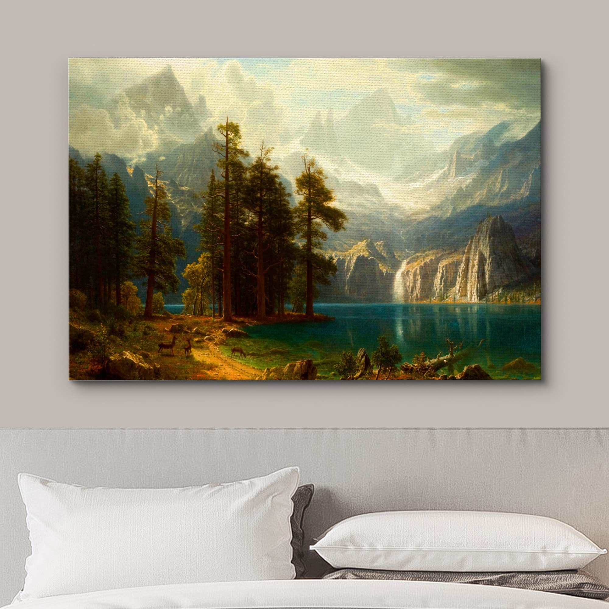 Wall26 Canvas Print Wall Art Mystic Forest & Mountain Landscape With Deer Nature Wilderness Illustrations Modern Art Rustic Scen