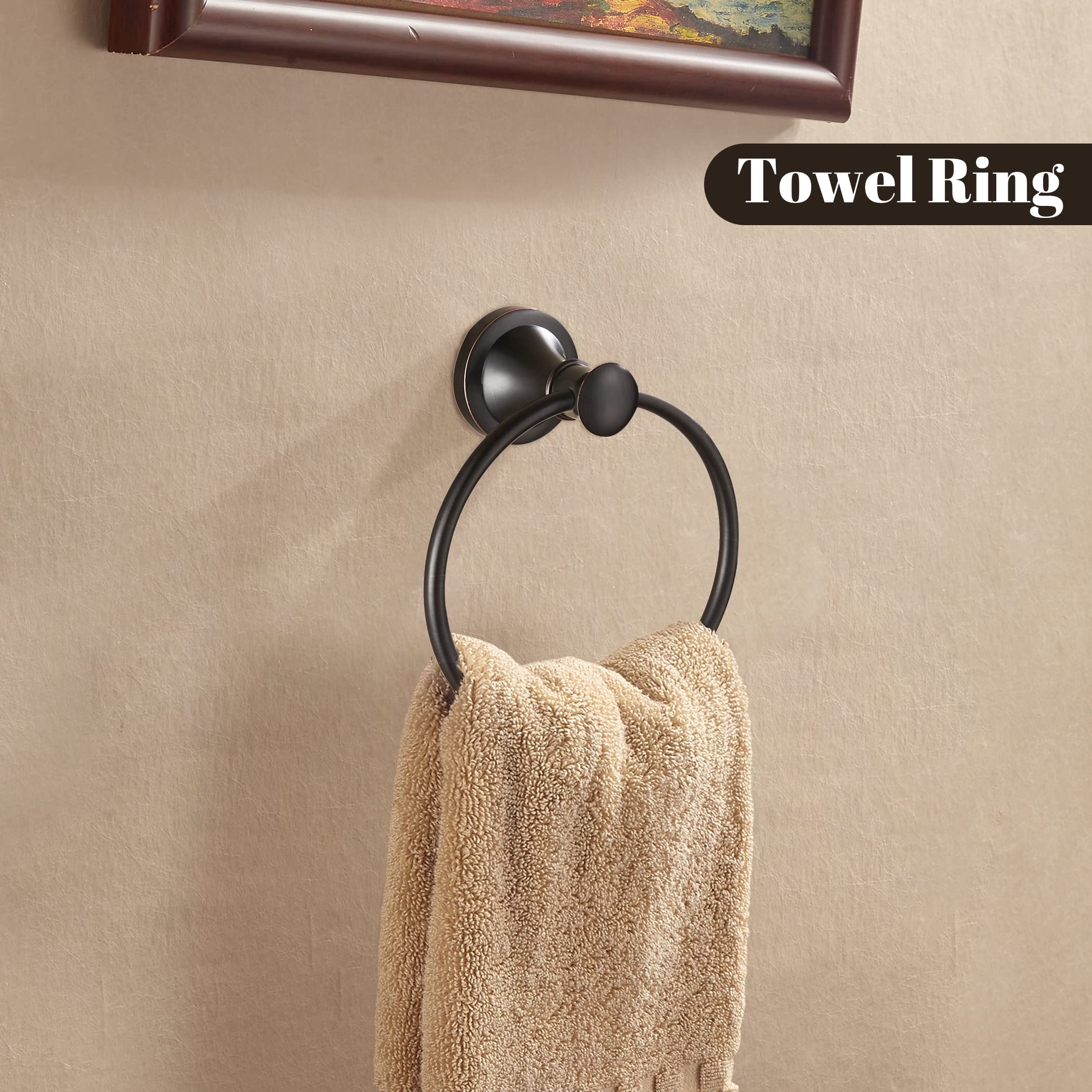 Wolibeer Oil Rubbed Bronze Toilet Paper Holder, Rustic Towel Holder 2 Pieces Set Farmhouse Hand Towel Ring Orb Tissue Roll Paper