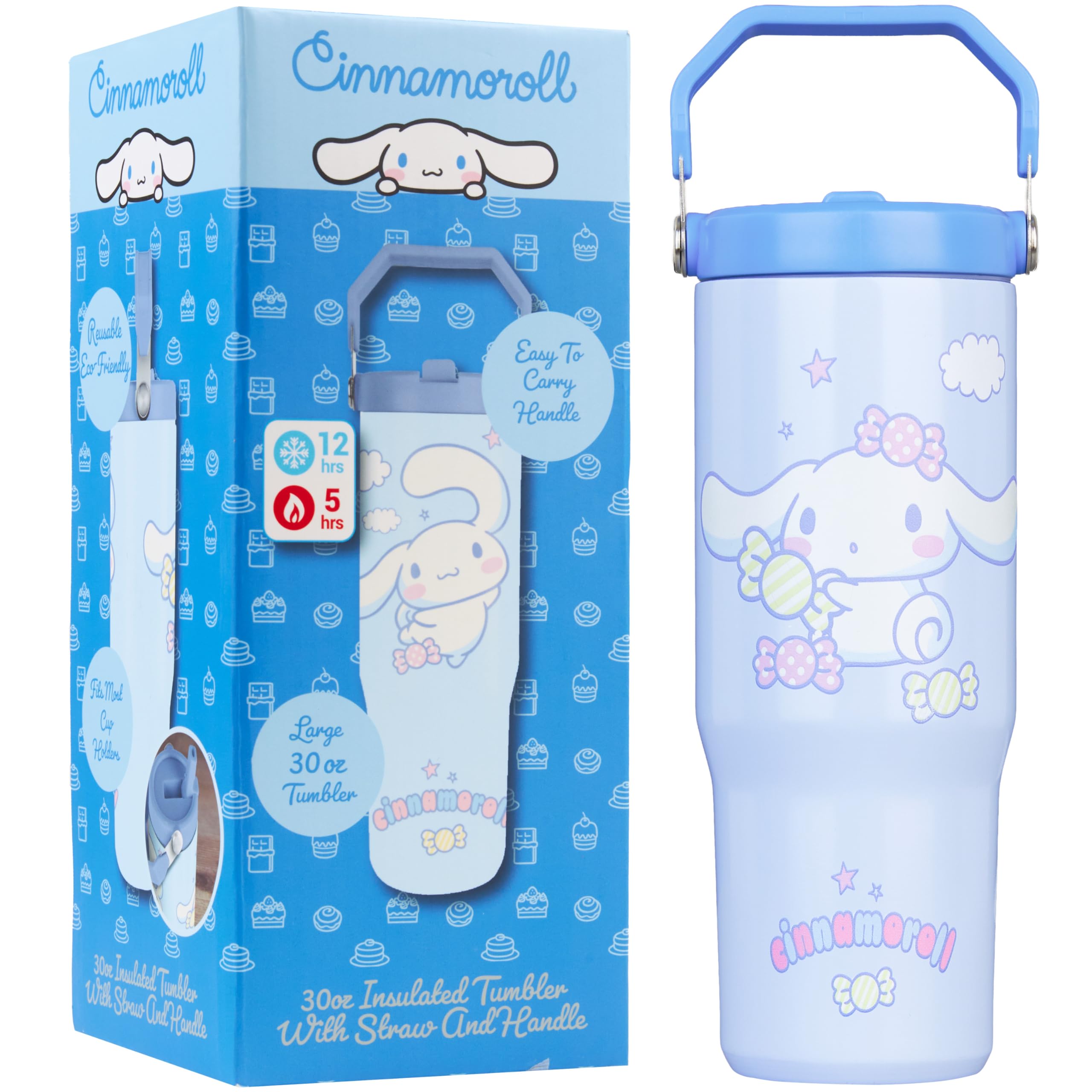 Get Trend Hello Kitty Cinnamoroll 30Oz Tumbler With Handle And Straw, Kids Stainless Steel Insulated Water Bottle, BpaFree, Lea