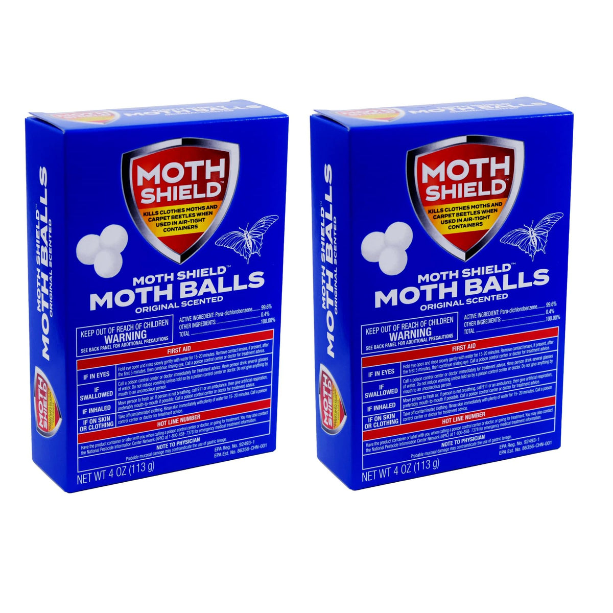 Mothshield 4 Pack Old Fashioned Original Moth Balls, Carpet Beetles, Kills Clothes Moth, Repellent Closet Clothes Protector, No