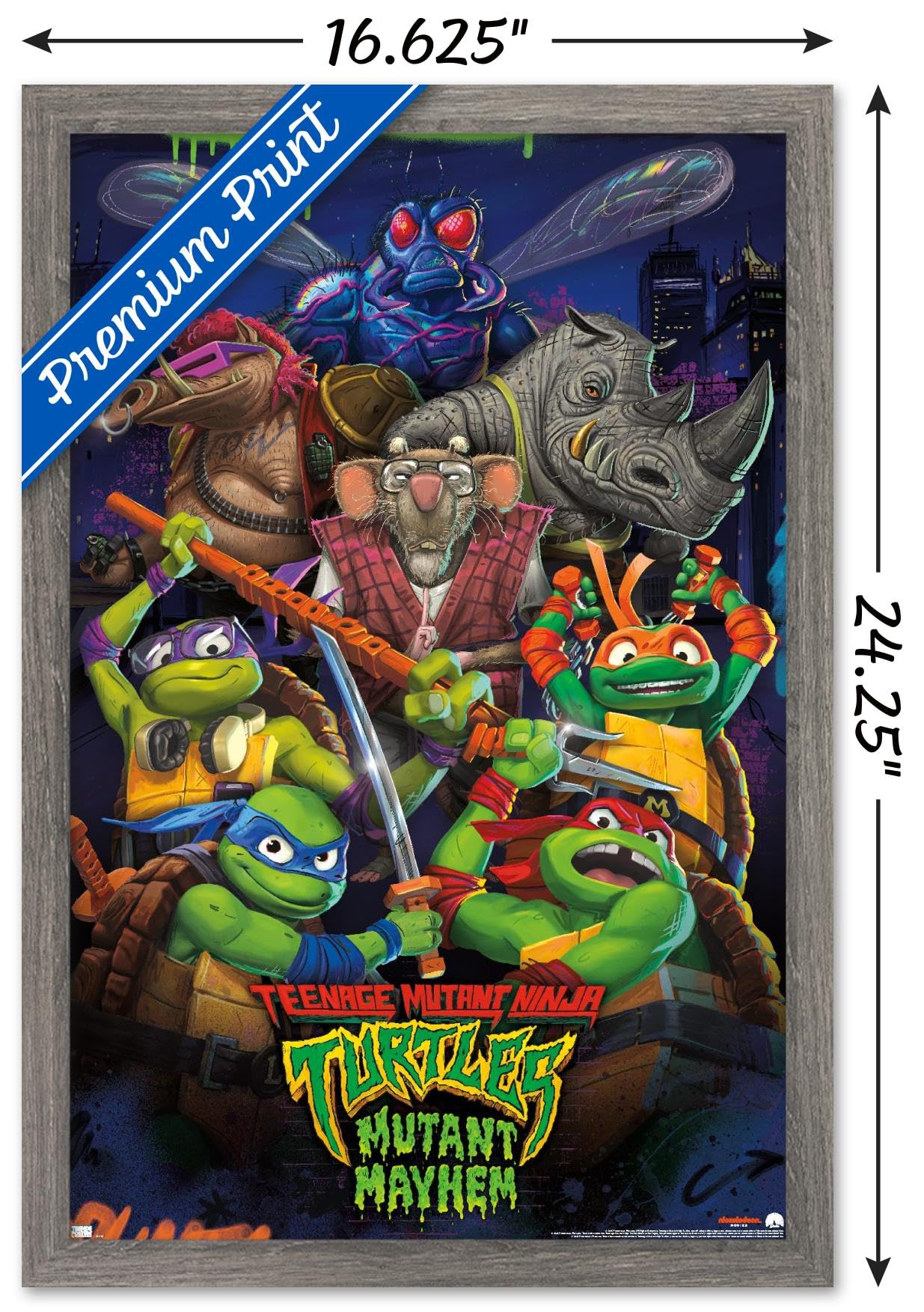 Trends International Teenage Mutant Ninja Turtles: Mutant Mayhem - Group Wall Poster, 14.72'' X 22.37'', Barnwood Framed Version