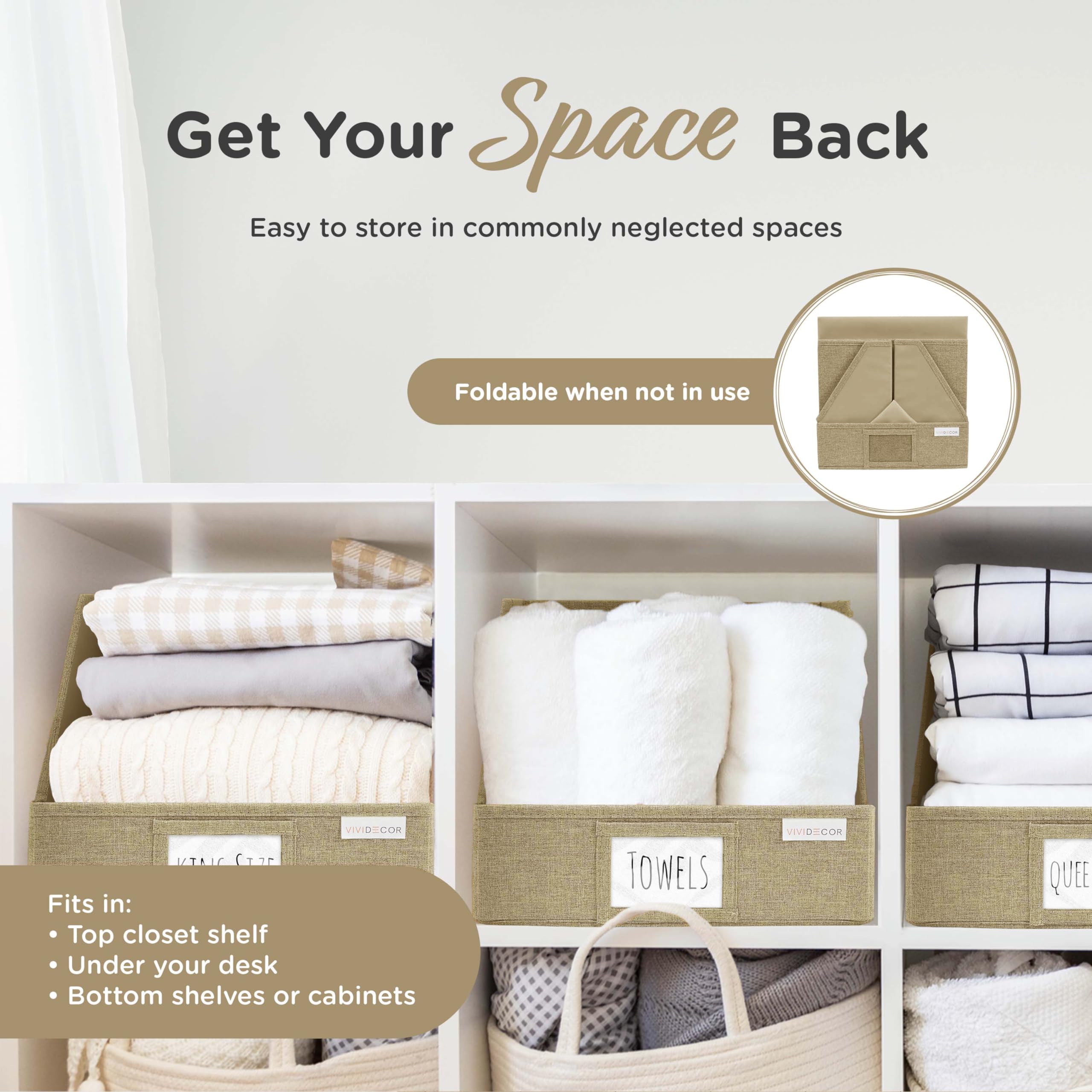 Vividecor Trapezoid Storage Bins For Closet Organizing - Foldable Shelf Baskets - Linen Storage Organizers - Open Front Basket