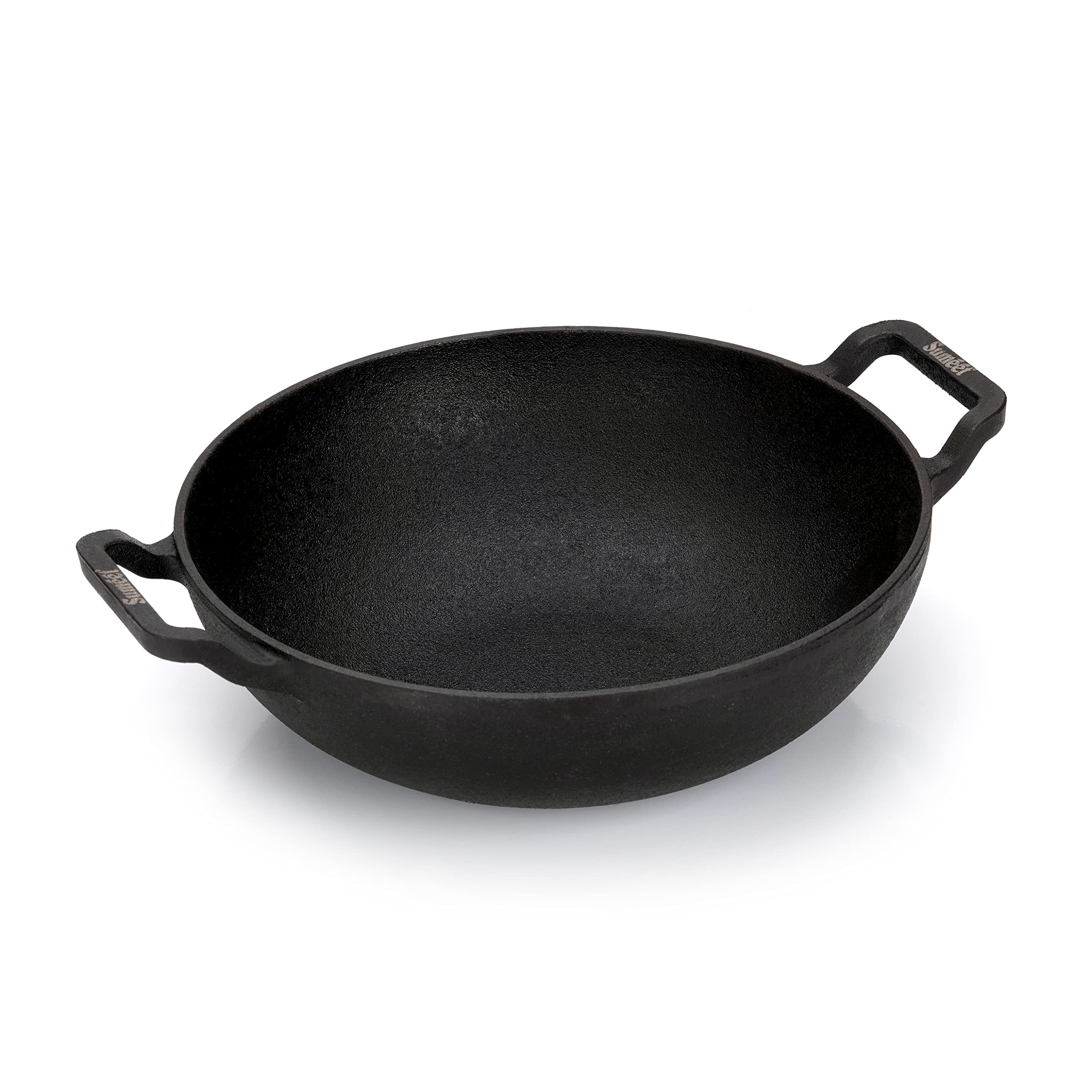 Sumeet Pre Seasoned Heavy Weight Cast Iron Deep Kadai, Induction Friendly, 27Cm, 3150Ml, Weight  2.770Kg, Black