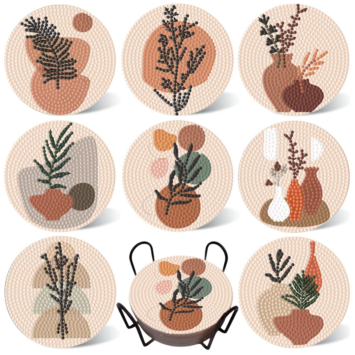 8Pcs 5D Diamond Painting Coasters with Holder  DIY Boho Coasters with Cork Backing Pads for Drinks Coffee Table  Diamond Arts Painting Kits for Beginners  Adults & Kids Crafts Supplies (B-Boho)