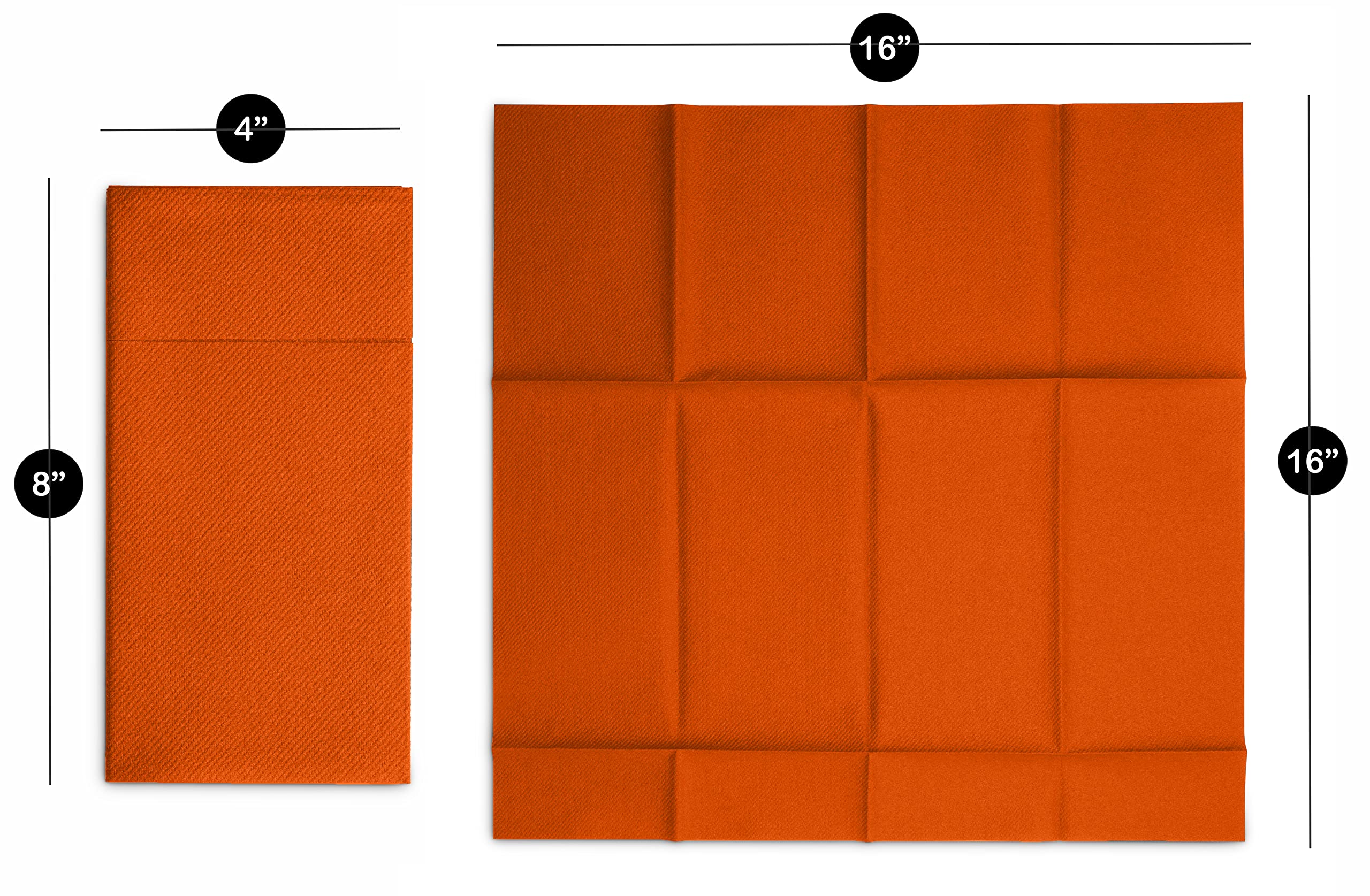 Disposable Linen-Feel Dinner Napkins with Built-in Flatware Pocket  50-Pack ORANGE Prefolded Cloth Like Paper Napkins For Dinner  Wedding Or Party [Silverware NOT Included]
