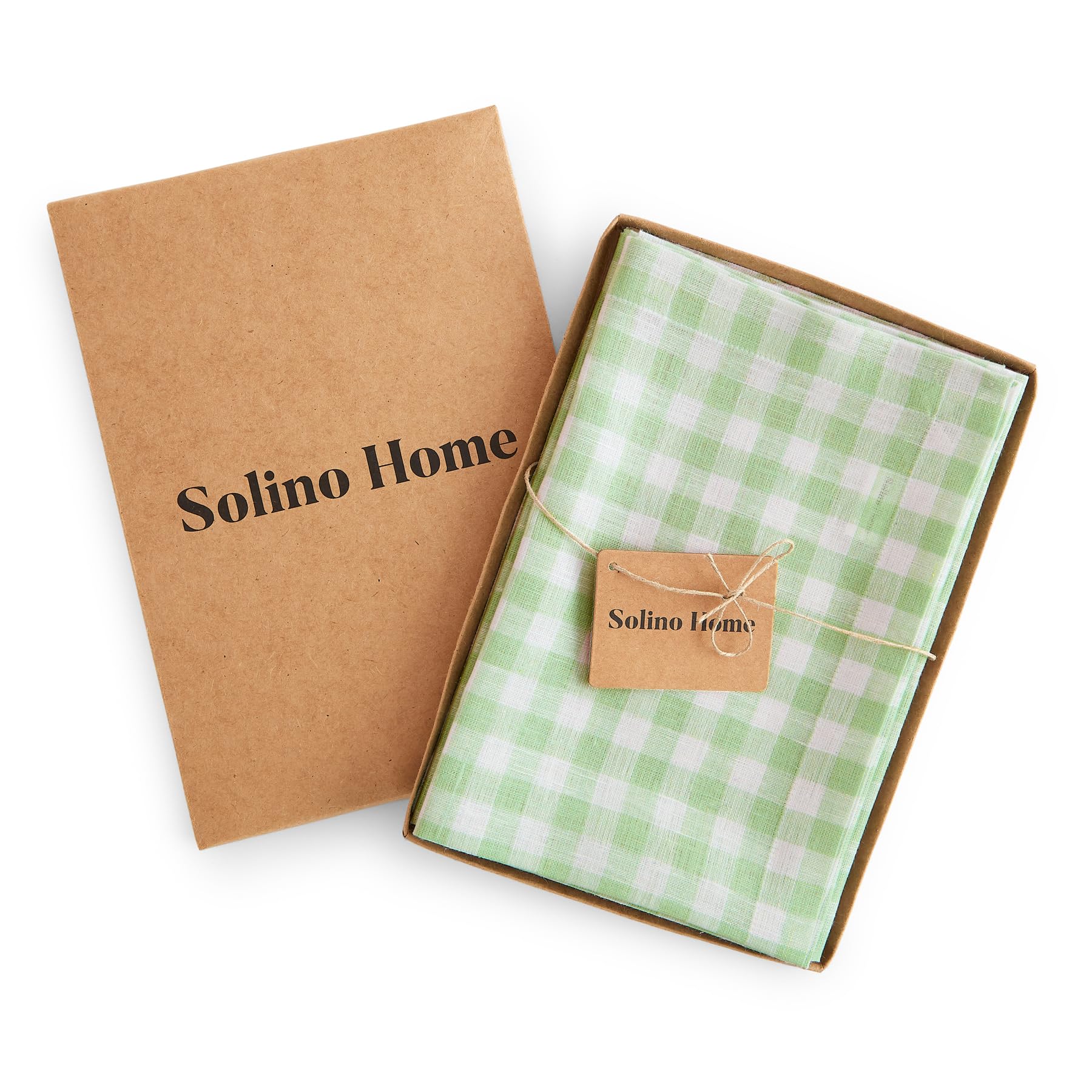 Solino Home Gingham Check Linen Napkins Set Of 4 - 100% Pure Linen Celadon Plaid Napkins 20 X 20 Inch - Machine Washable Cloth D