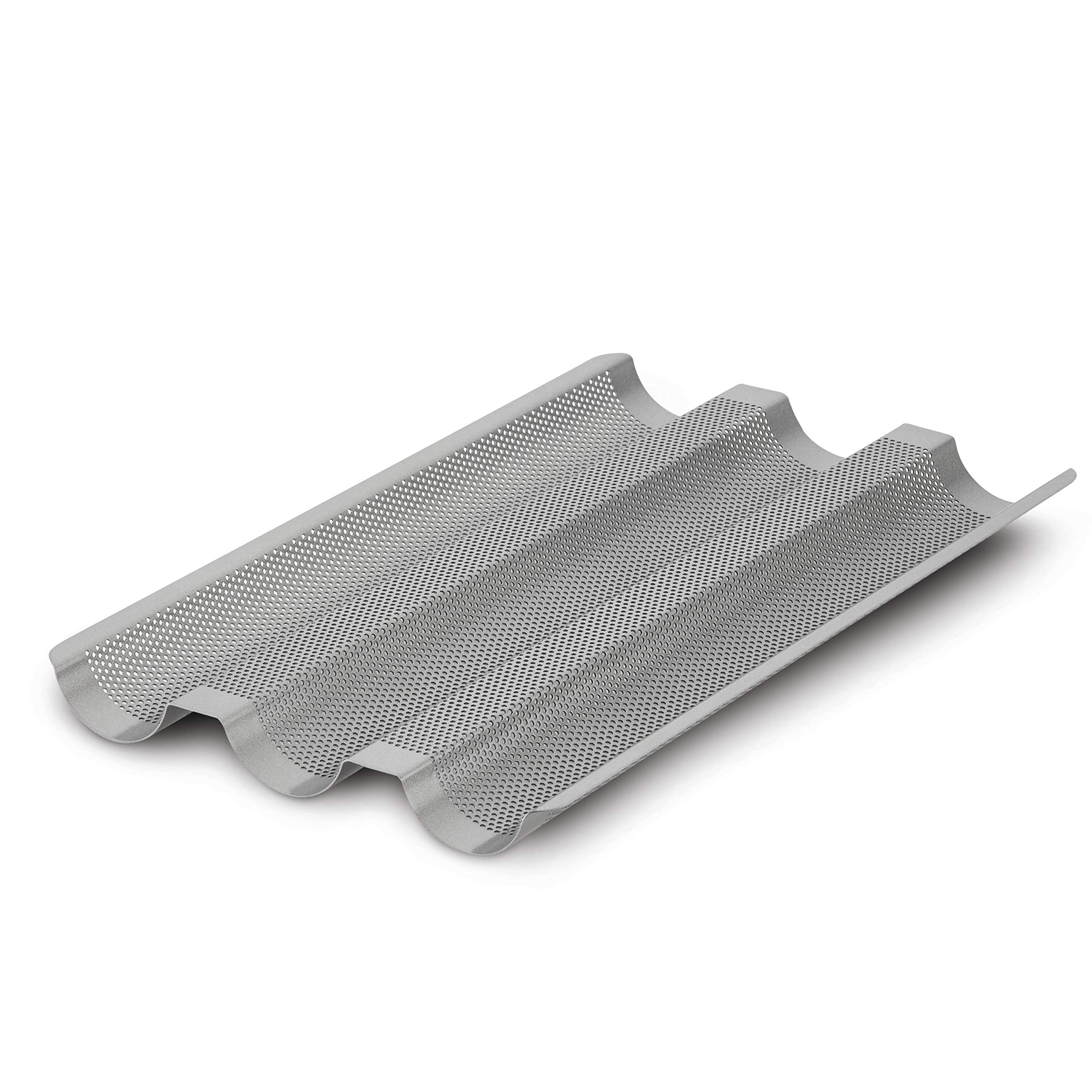 Anolon Advanced Nonstick Perforated Baguette Pan / Tray For Baking Bread - 3-Loaf, Graphite Gray