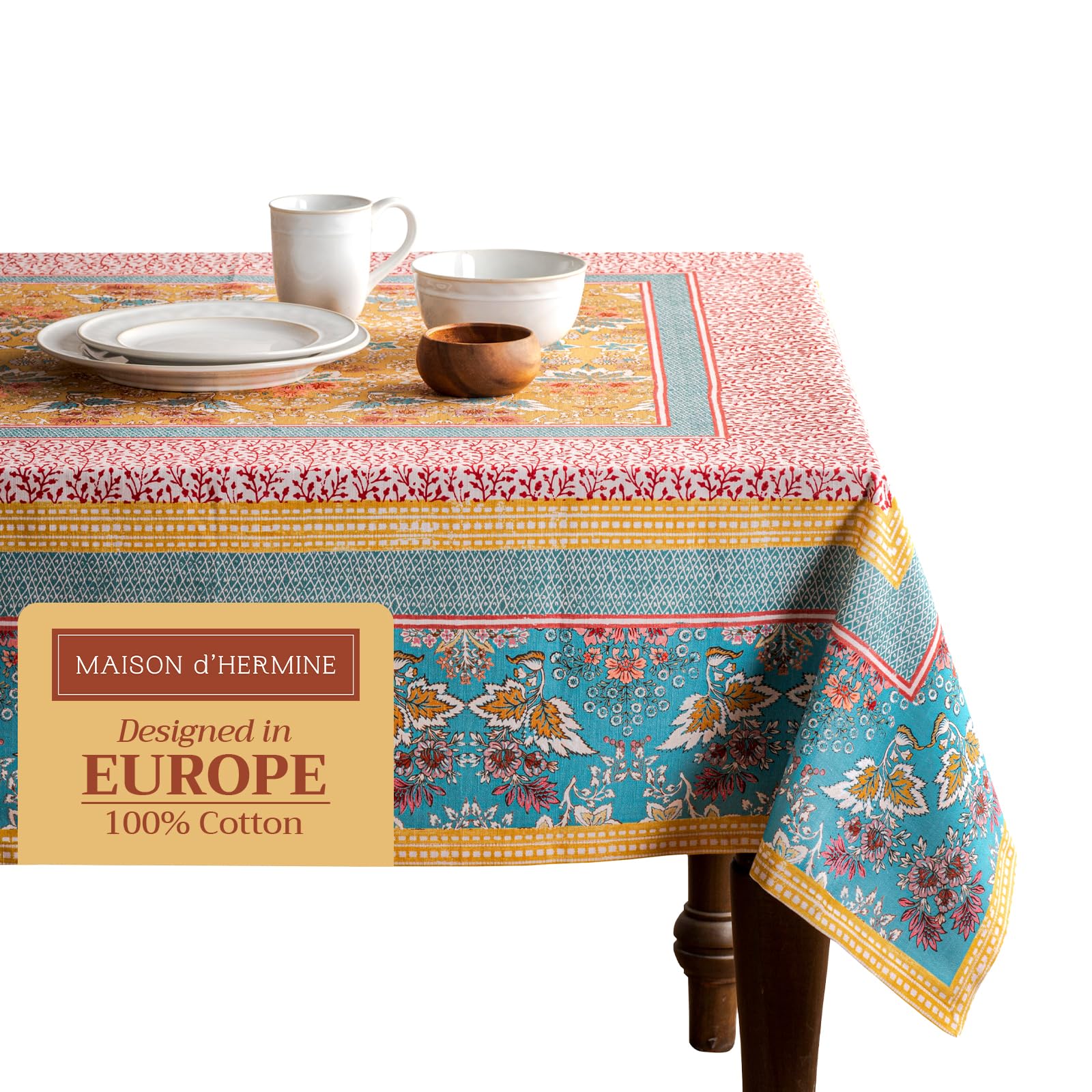 Maison d Hermine Table Cloth Rectangle Table 100% Cotton 60 x 108 Inches Tablecloth Reusable Decorative Everyday Use for Dining