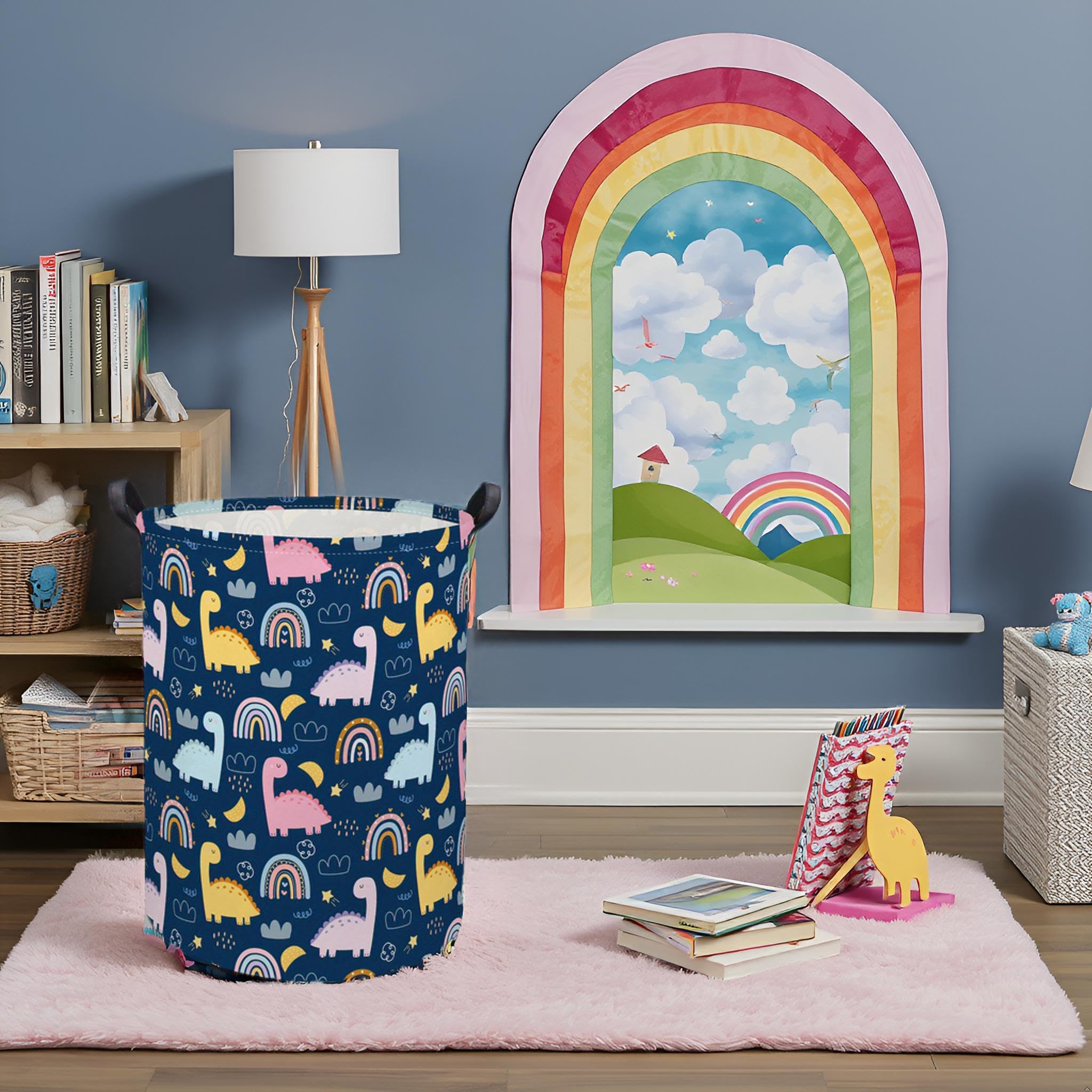 Tibaolover Dinosaur Kids Laundry Basket Baby Hamper Rainbow Toy Storage Bin For Boys Room Decor Baby Nursery Hamper Gift Baskets