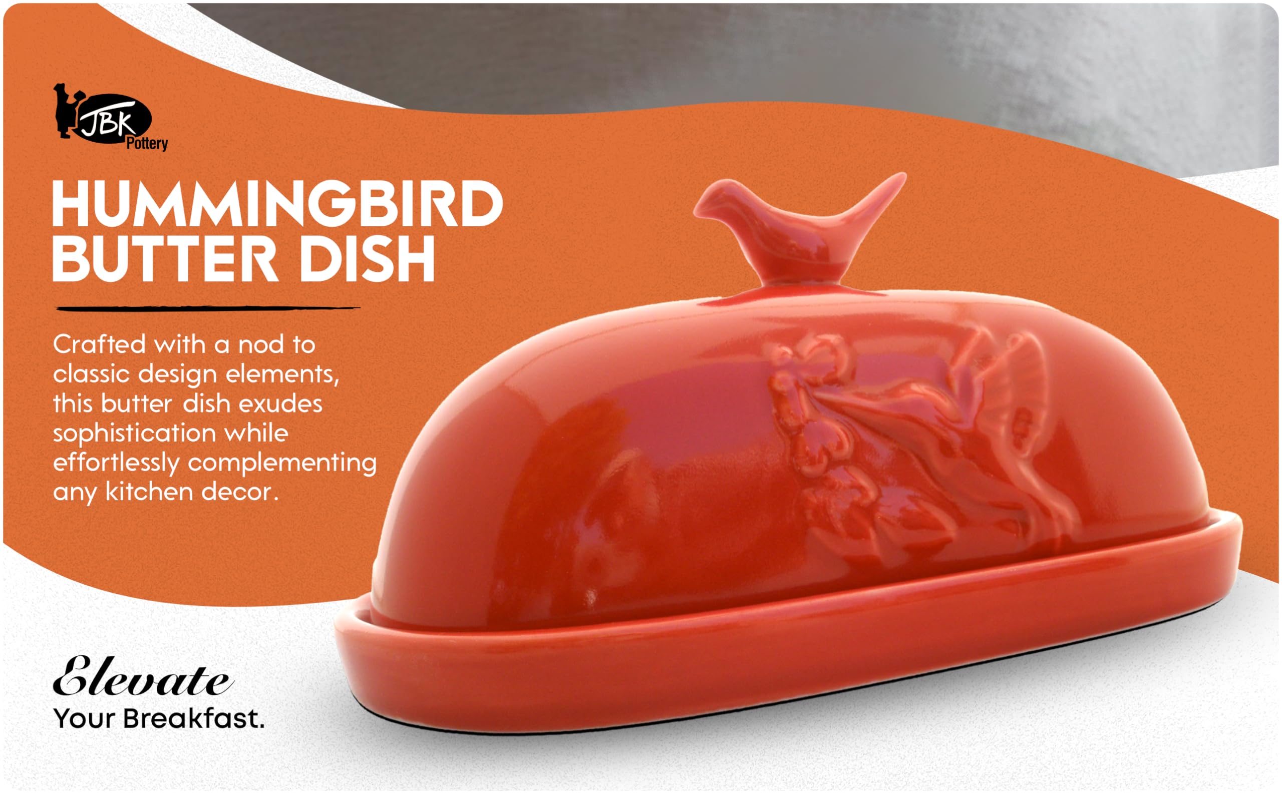 Jbk Pottery Hummingbird Butter Dish With Lid Cover, Large, Kitchen Countertop Or Refrigerator Storage For Single Or Double Stick