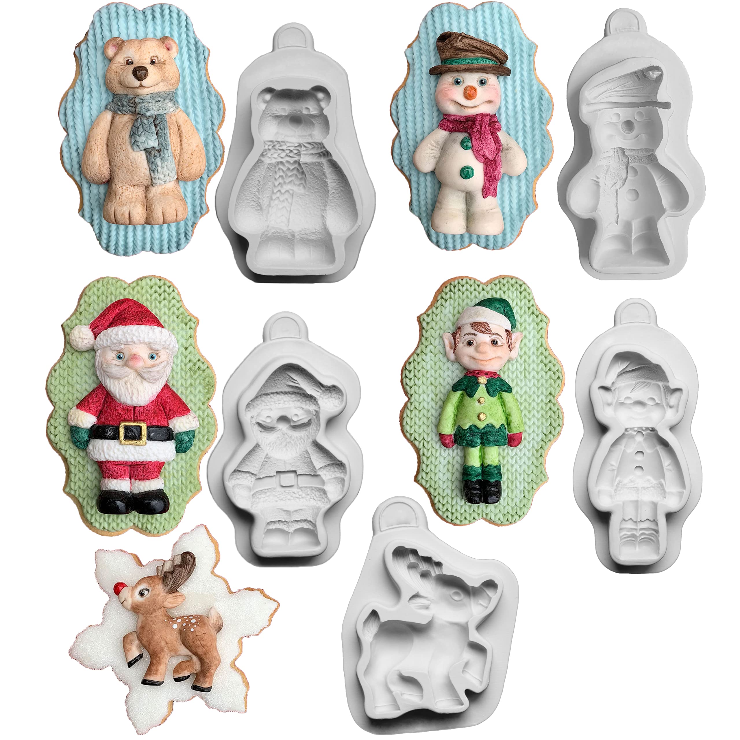 Zhuojie Santa Series Reindeer & Elf & Polar Bear Silicone Mold Fondant Cake Decor Tool Gumpaste Sugarcraft Chocolate Forms Bakew