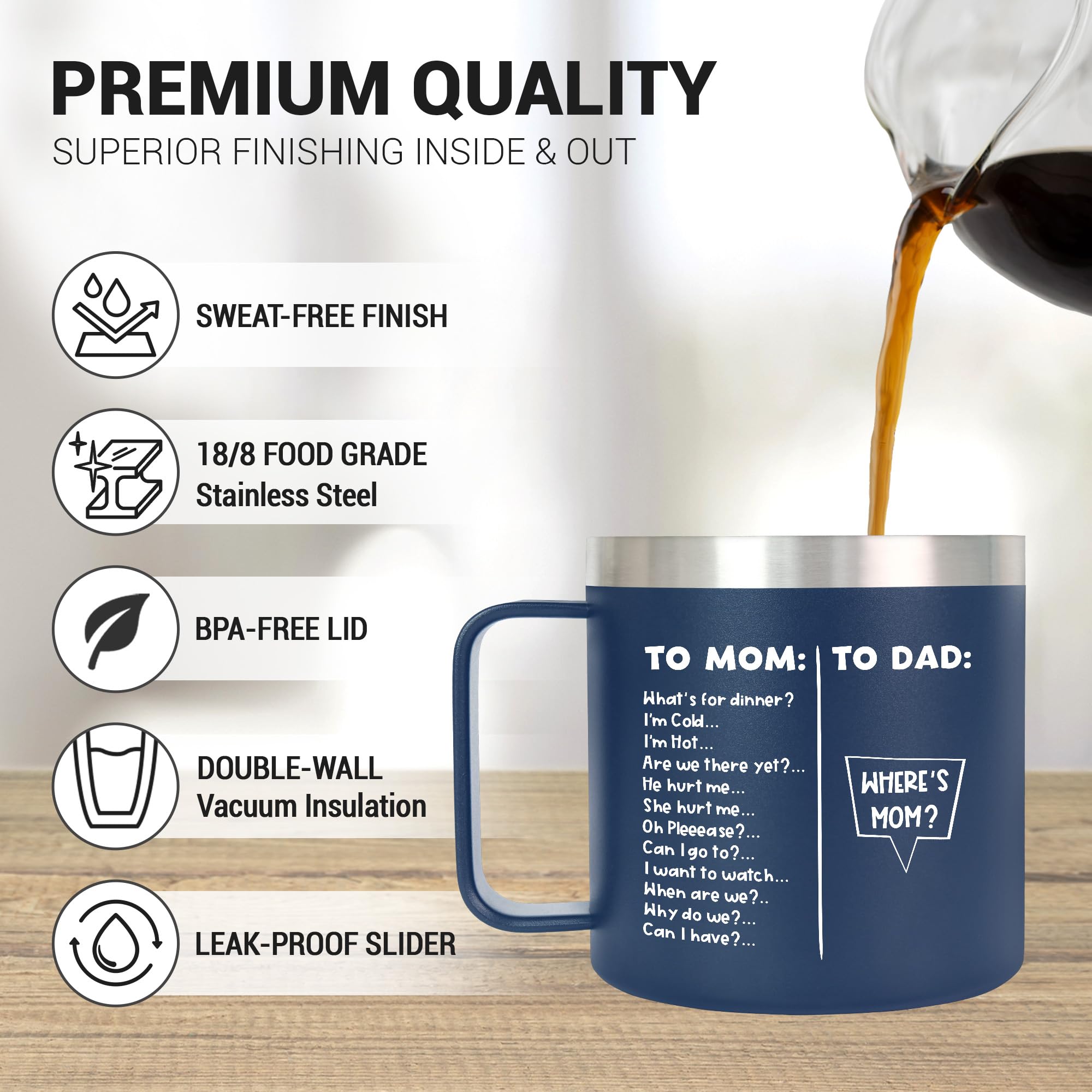 AXIARA Father s Day Gifts for Dad - 14 oz Stainless Steel Insulated Coffee Mug with Lid - Funny Birthday Gifts for Mom, Dad Birt