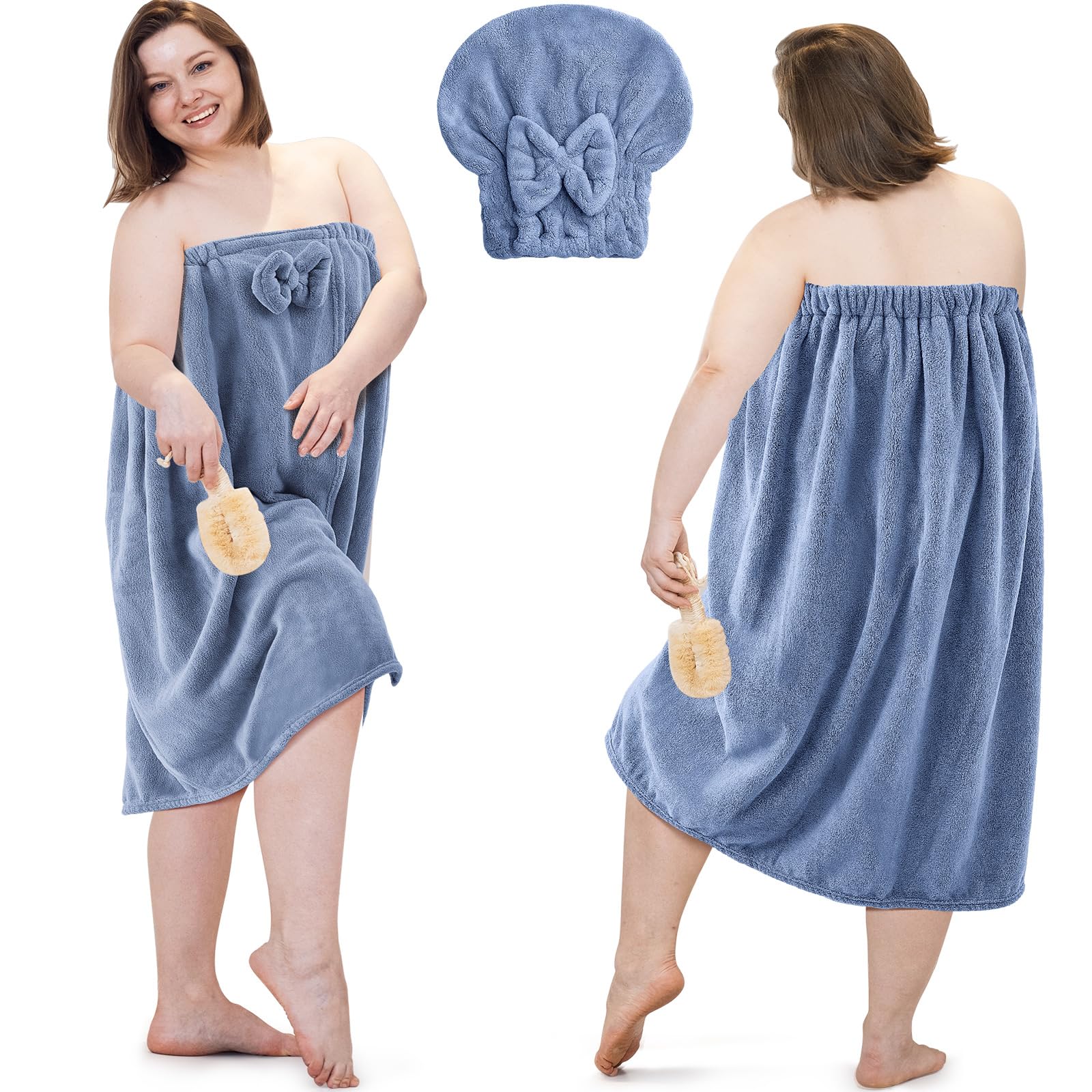 Xtinmee 2 Sets Plus Size Womens Wrap Towel With Hair Towel Bath Towel Wrap Shower Dress Towel Spa Wraps For Women'S Bathrobe (Bl