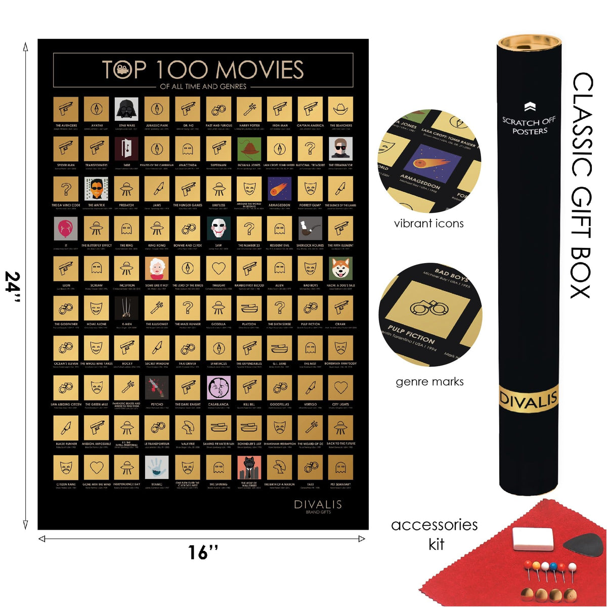 Top 100 Movies Scratch Off Poster - Bucket List Of Greatest Films To W ...