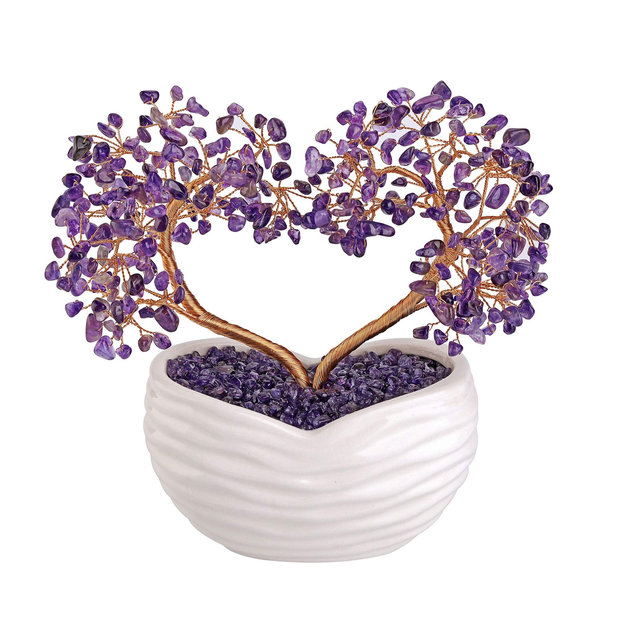 Jovivi Amethyst Crystal Heart Money Tree Healing Gemstone Bonsai Tree for Wedding Ceremony Reiki Balancing Energy Meditation Fen