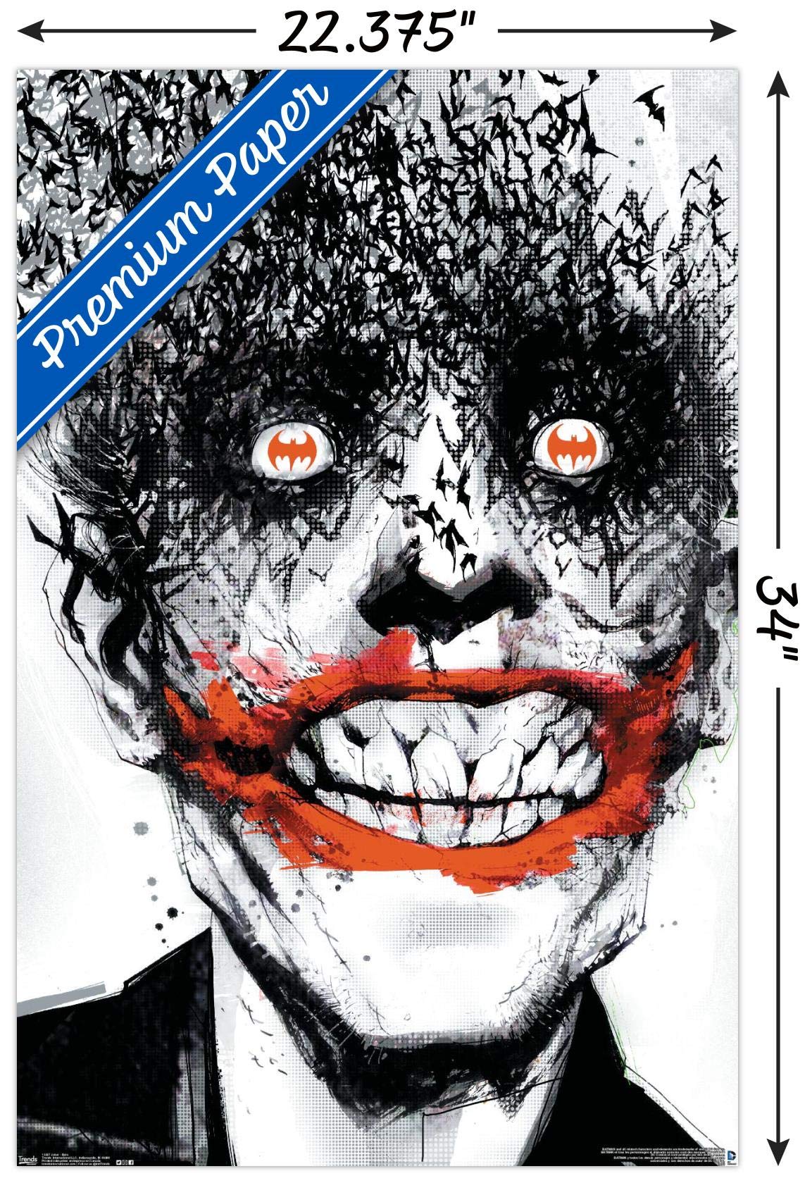 Trends International Dc Comics - The Joker - Bats Wall Poster, 22.375'' X 34'', Premium Poster & Clip Bundle