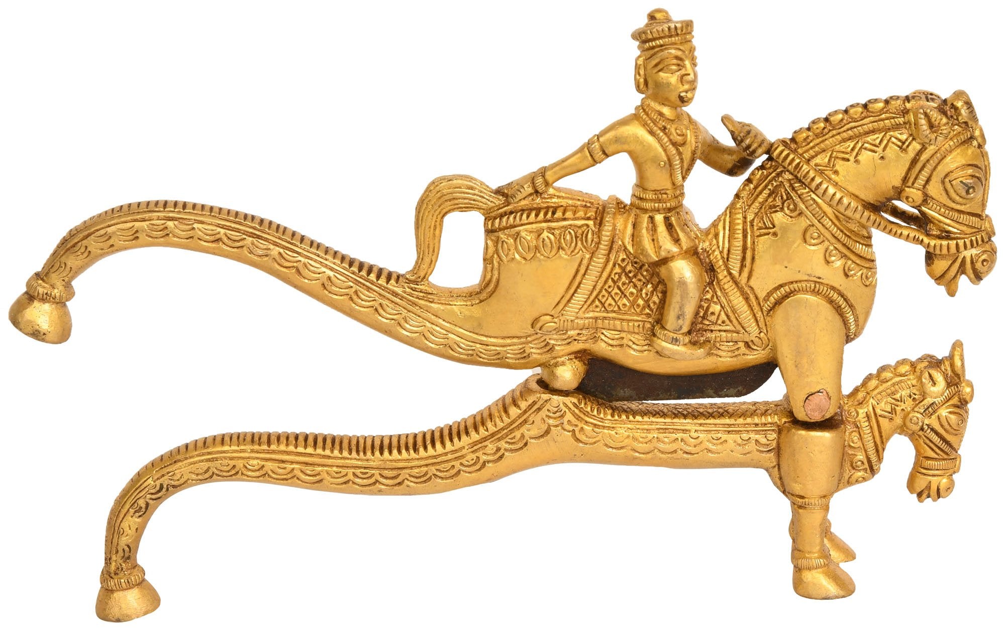 Exotic India Man Riding Horse Nut Cracker, Yellow-Scapolite