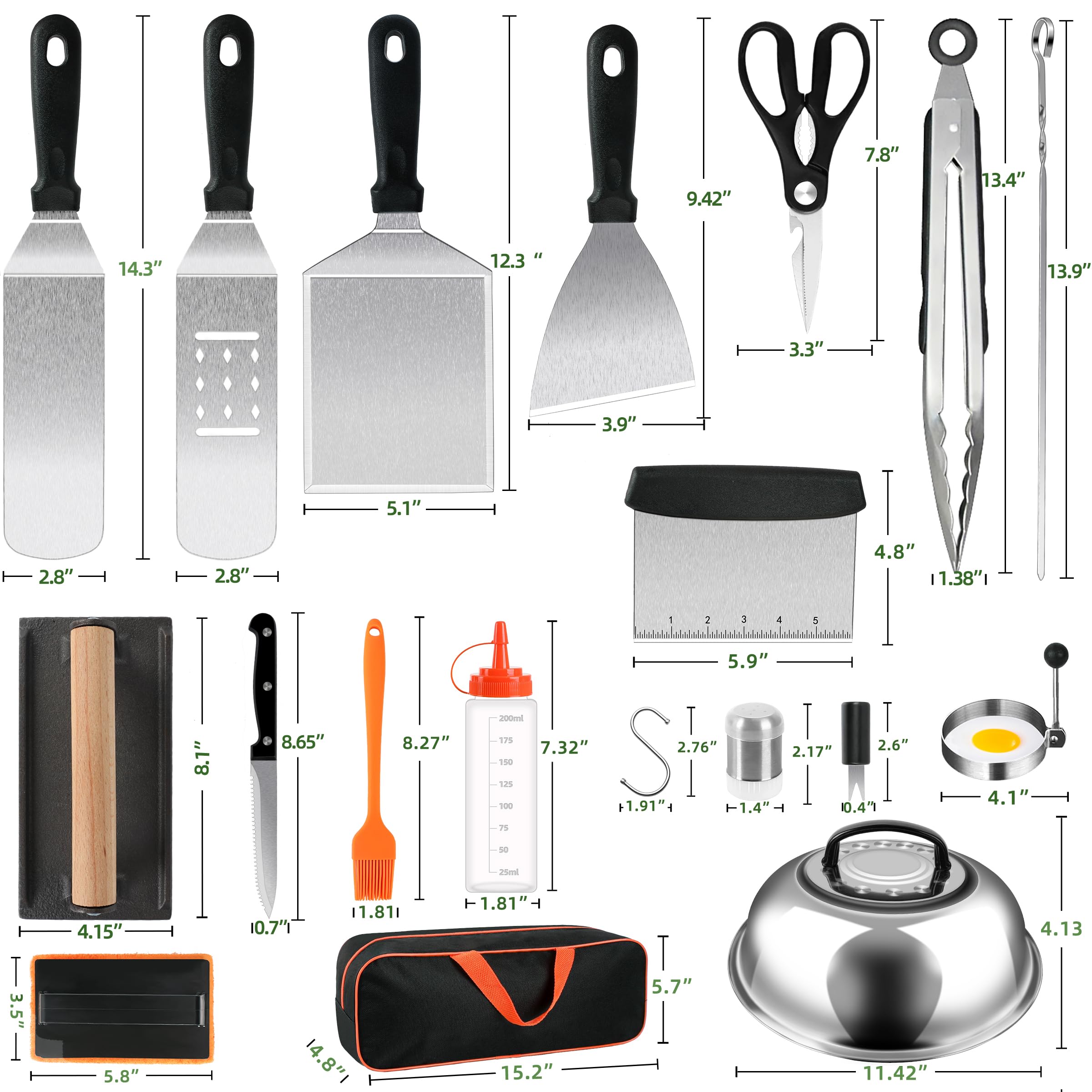 42Pcs Griddle Accessories Kit, Flat Top Grill Accessories Set For Blackstone And Camp Chef, Grill Spatula Set With Melting Dome,