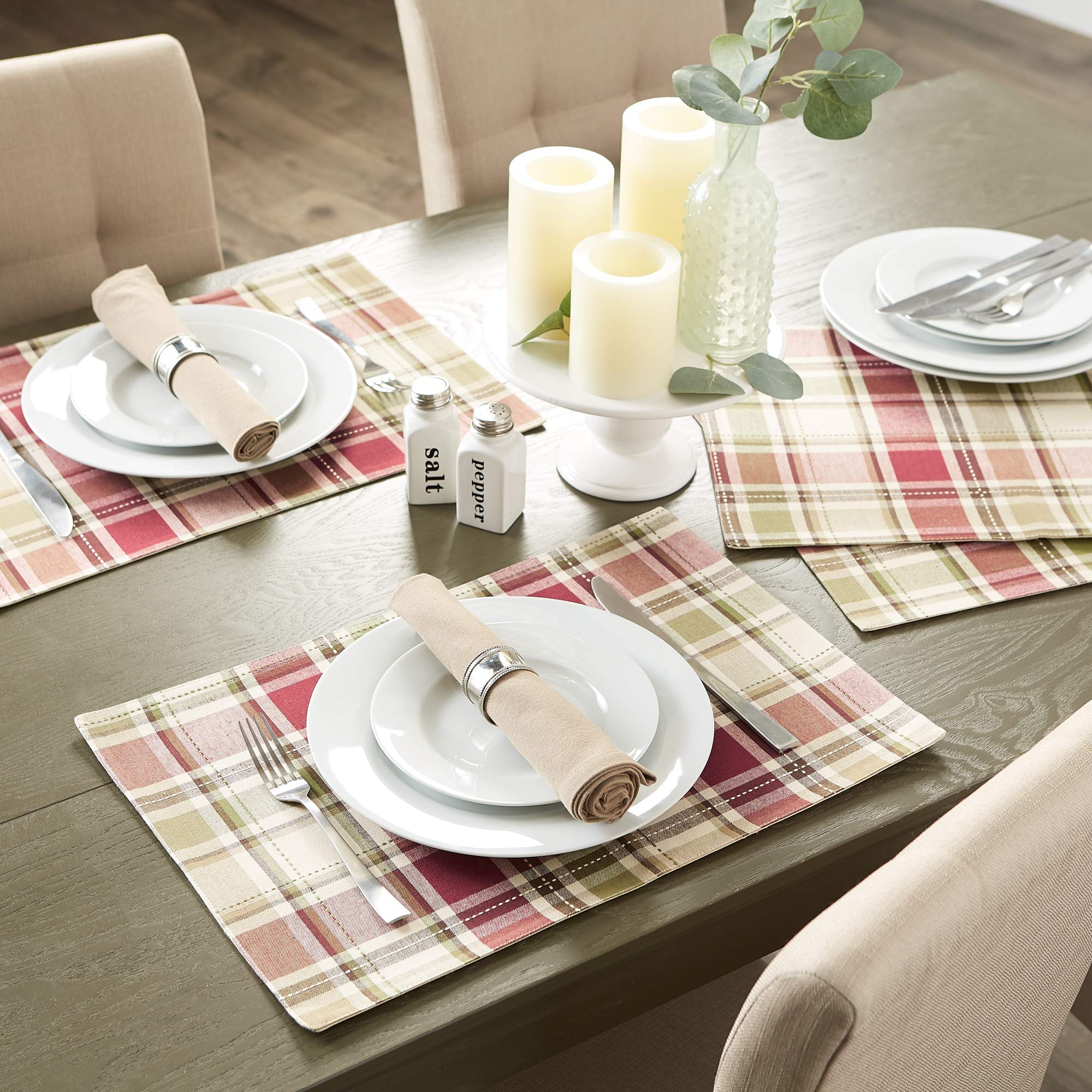 Dii Fall & Thanksgiving Dining Table D  Cor Reusable Cotton Fabric, Placemat Set, 13X19, Rustic Homespun Plaid, 4 Piece