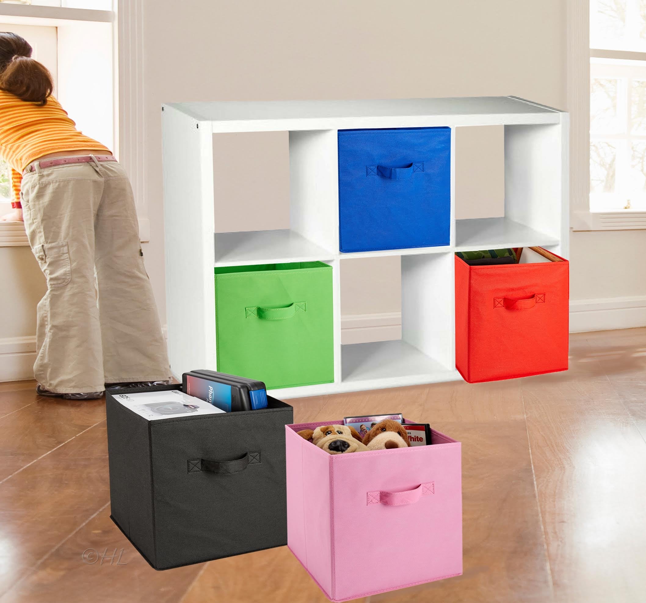 Handy Laundry Foldable Cube Storage Bins - 6 Pack - Decorative Fabric Storage Cubes Are Collapsible & Great Organizer For Shelf,