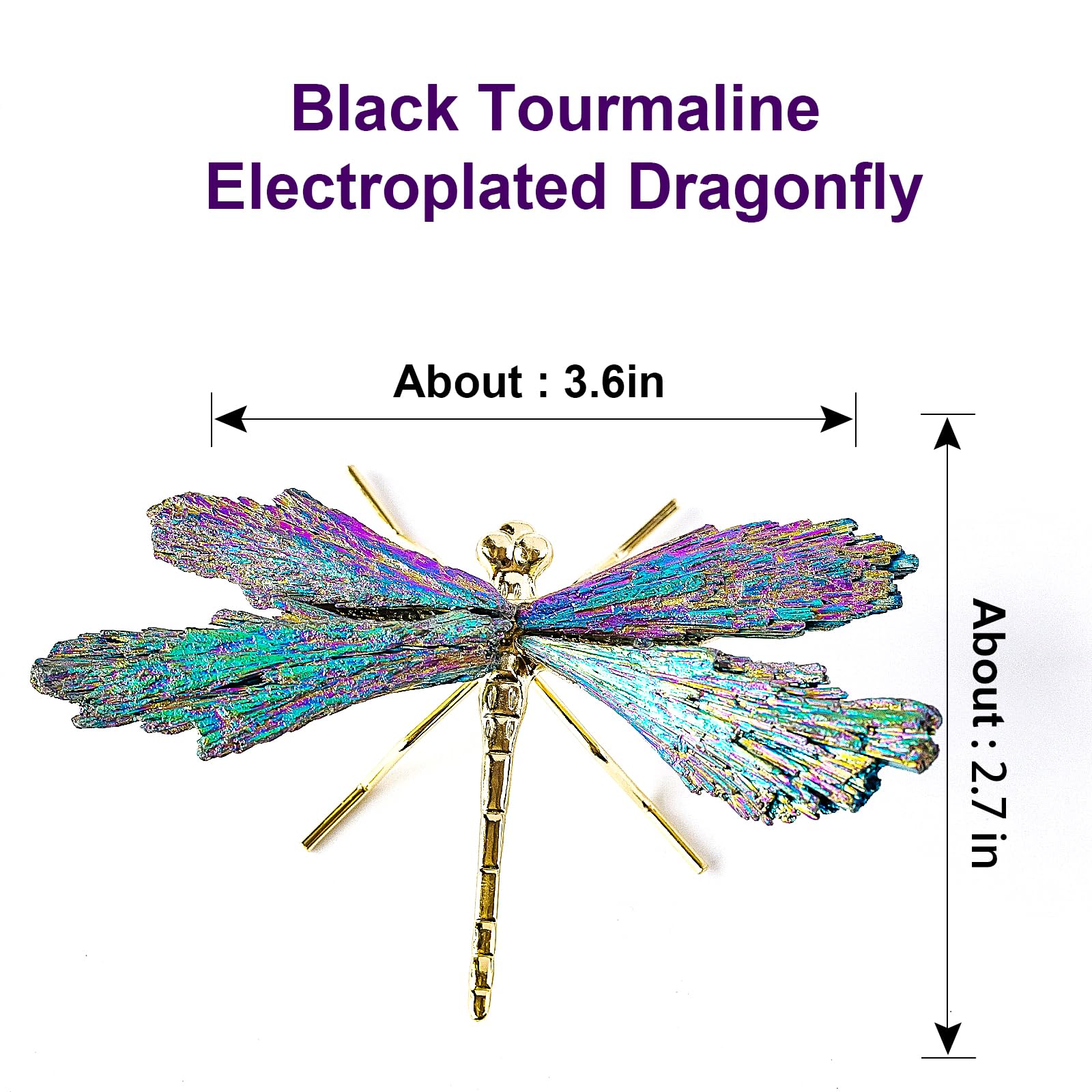 RJINGSHI Dragonfly Statue Natural Electroplated Tourmaline Dragonfly Decor Collection Natural Home Decor Healing Crystals Dragon