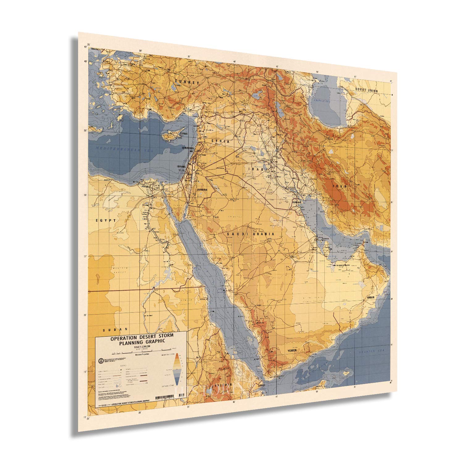 Historix 1991 Operation Desert Storm Map - 24X24 Inch Operation Desert Storm Planning Graphic - Middle East Map - Persian Gulf W