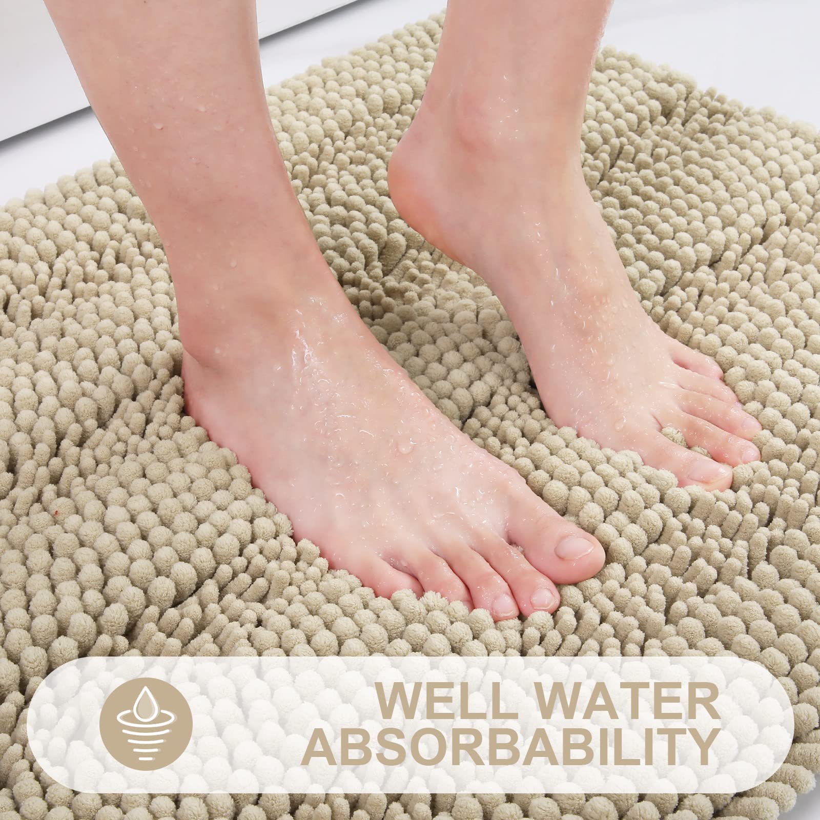 Grandaily Chenille Striped Bathroom Rugs 70X24, Extra Thick And Absorbent Bath Rugs, Non-Slip Soft Plush Shaggy Bath Carpet, Mac