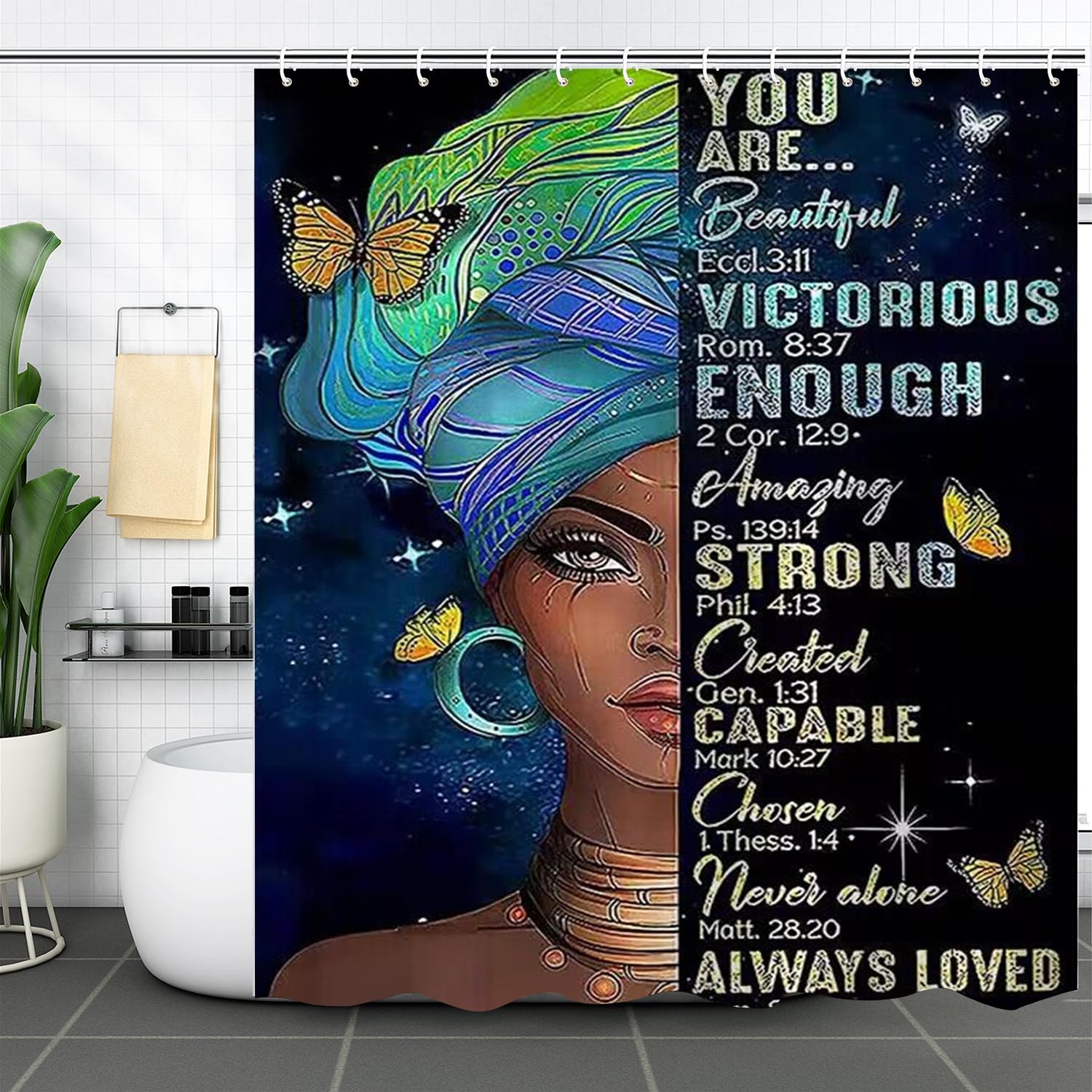 Denifeiya Black Woman Shower Curtain African American Fashion Afro Black Girl Shower Curtains Inspirational Motivational Quotes