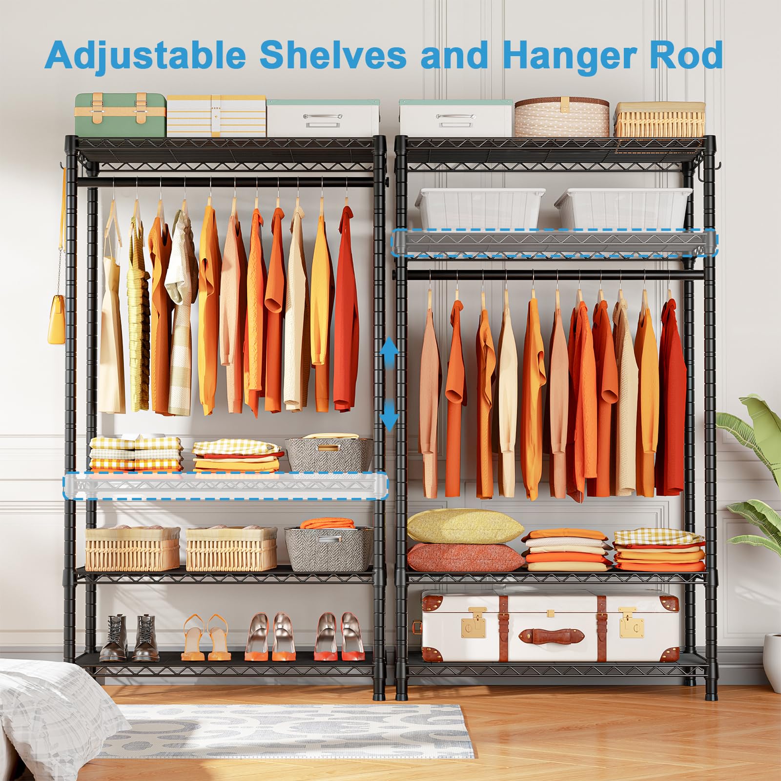 Ulif H4 Portable Closets, 4-Tier Metal Clothes Garment Rack For Bedroom And Cloakroom, Clothing Closet Storage And Organizer War