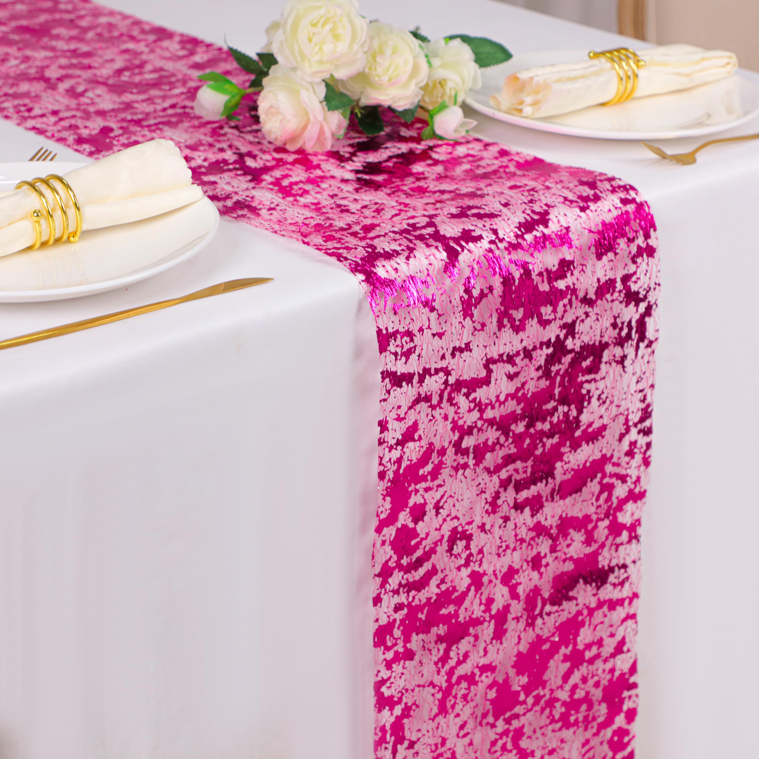 Snowkingdom Hot Pink Table Runner 49 Feet Pink Sequin Metallic Decorations Party Birthday For Bachelorette Wedding Shower Christ