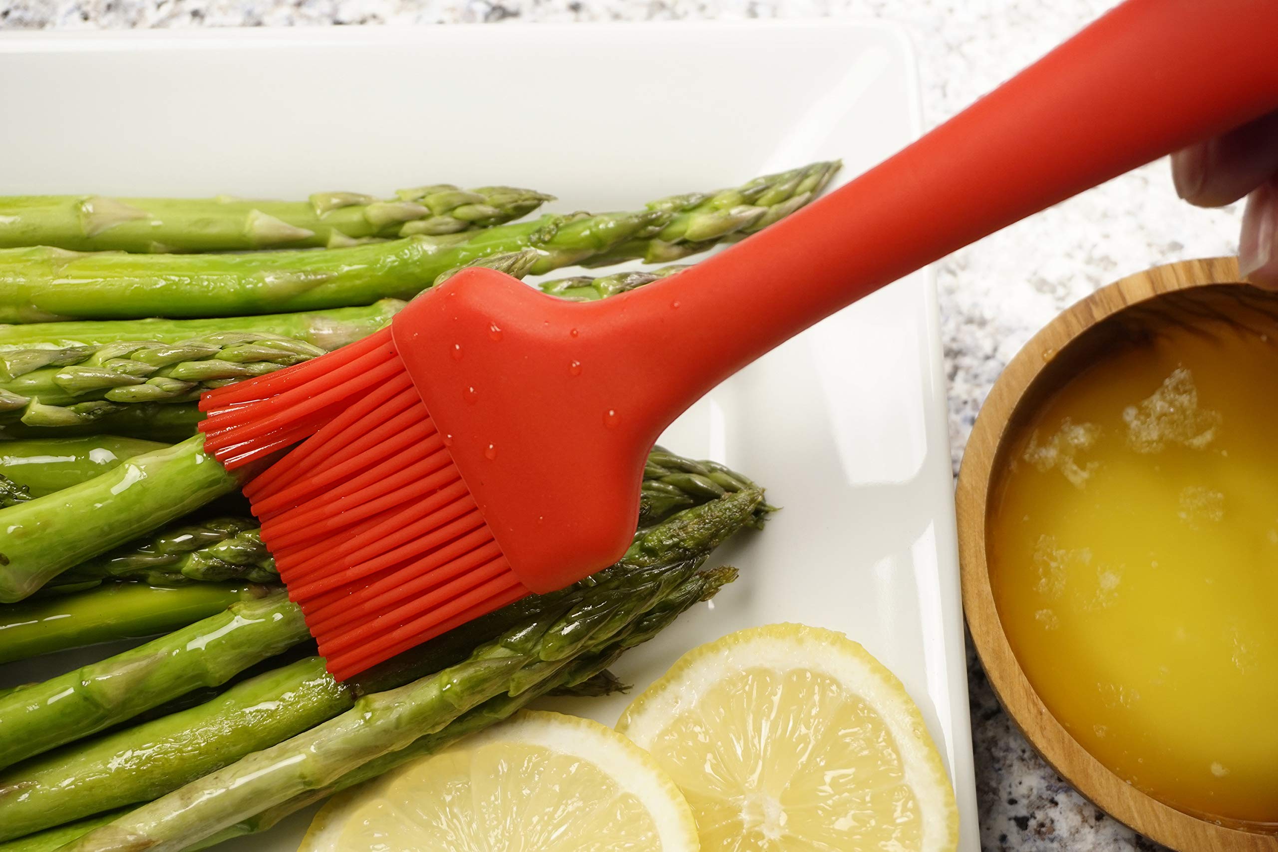 Rsvp International Silicone Basting Brush, Red, 8.75'' | Gently Spreads Butter, Sauces, Marinades, & More | Dishwasher Safe & He