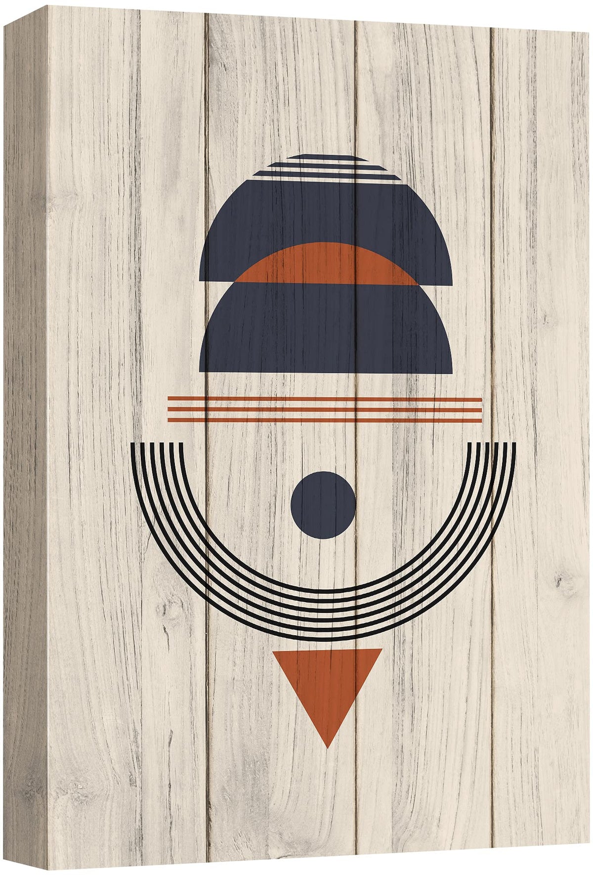 Nwt Canvas Print Wall Art Blue & Orange Semi Circles On Wood Panels Geometric Shapes Illustrations Modern Art Bohemian Group Rel