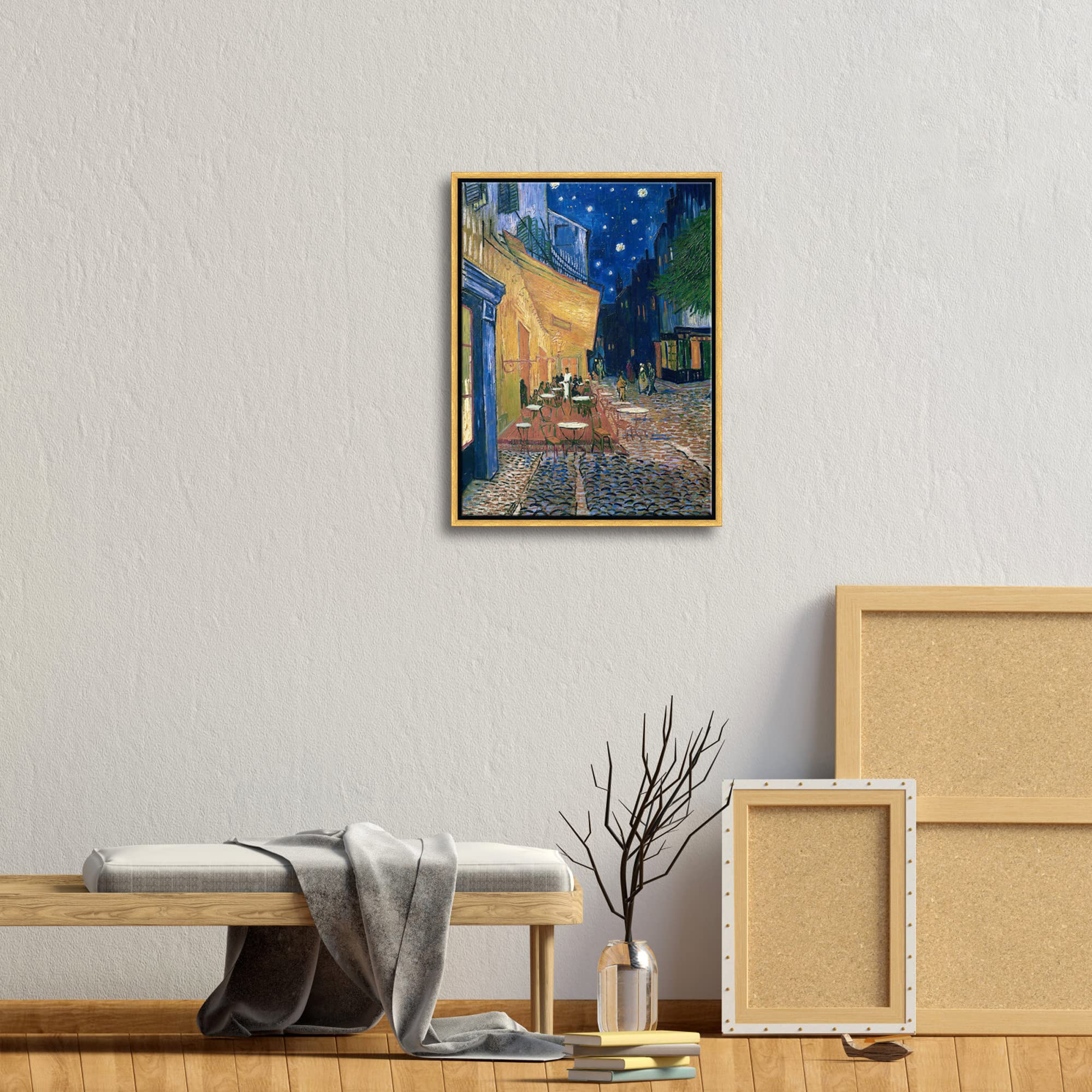 Wieco Art Framed Wall Art Of Cafe Terrace At Night By Vincent Van Gogh Paintings Reproduction Abstract Canvas Prints For Home Li