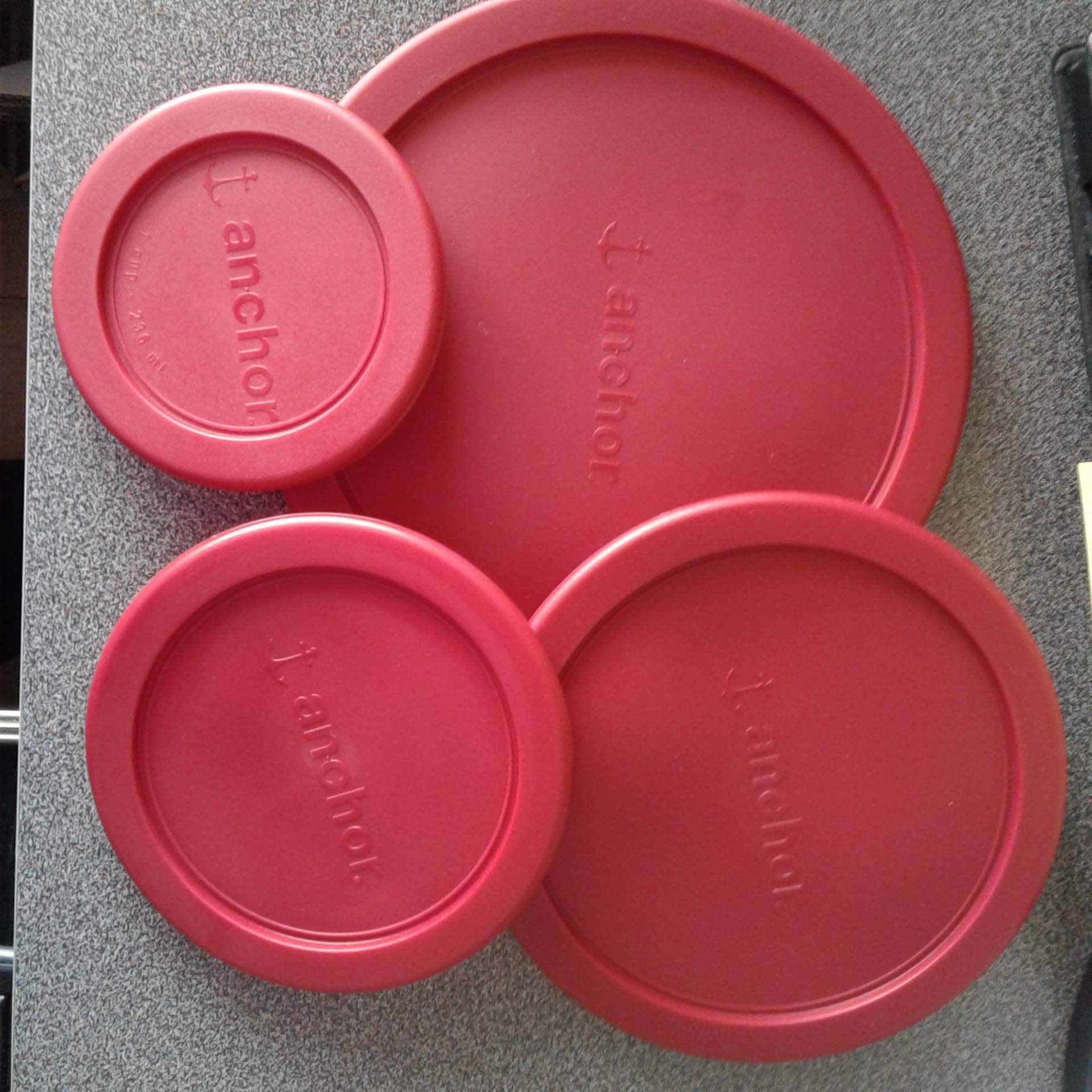 Anchor Hocking Round Replacement Lids Set, 1x7cup, 1x4cup, 1x2cup, 1x1cup, Red, Model 8541901890